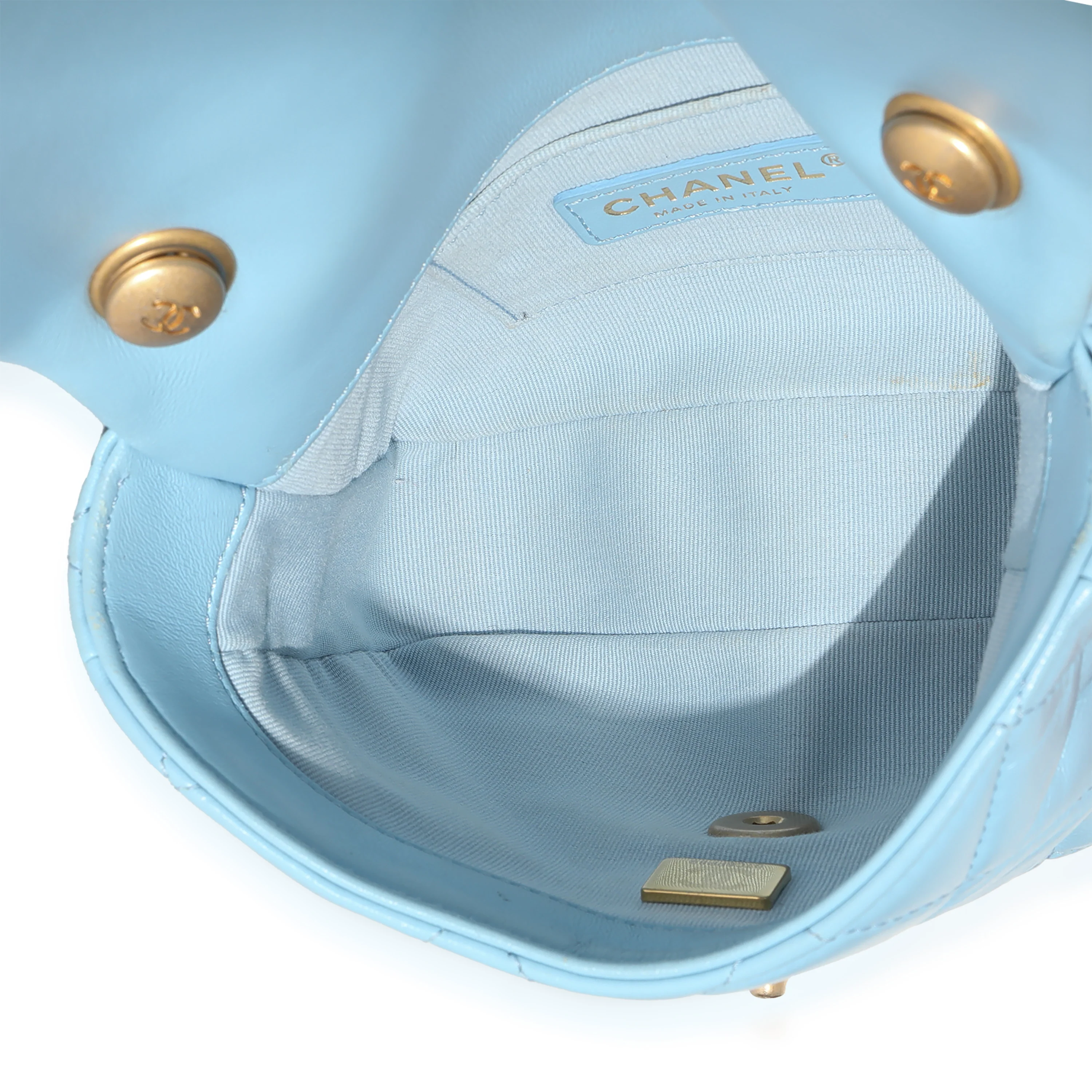 Light Blue Quilted Lambskin Mini Lacquered Chain Flap Bag - Image 8