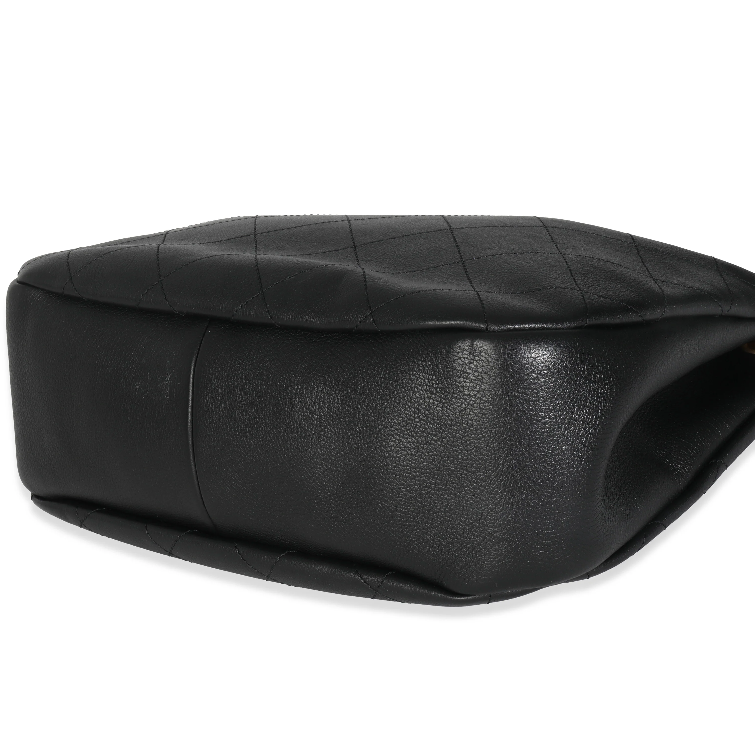 19B Black Quilted Lambskin CC Drawstring Hobo - Image 5