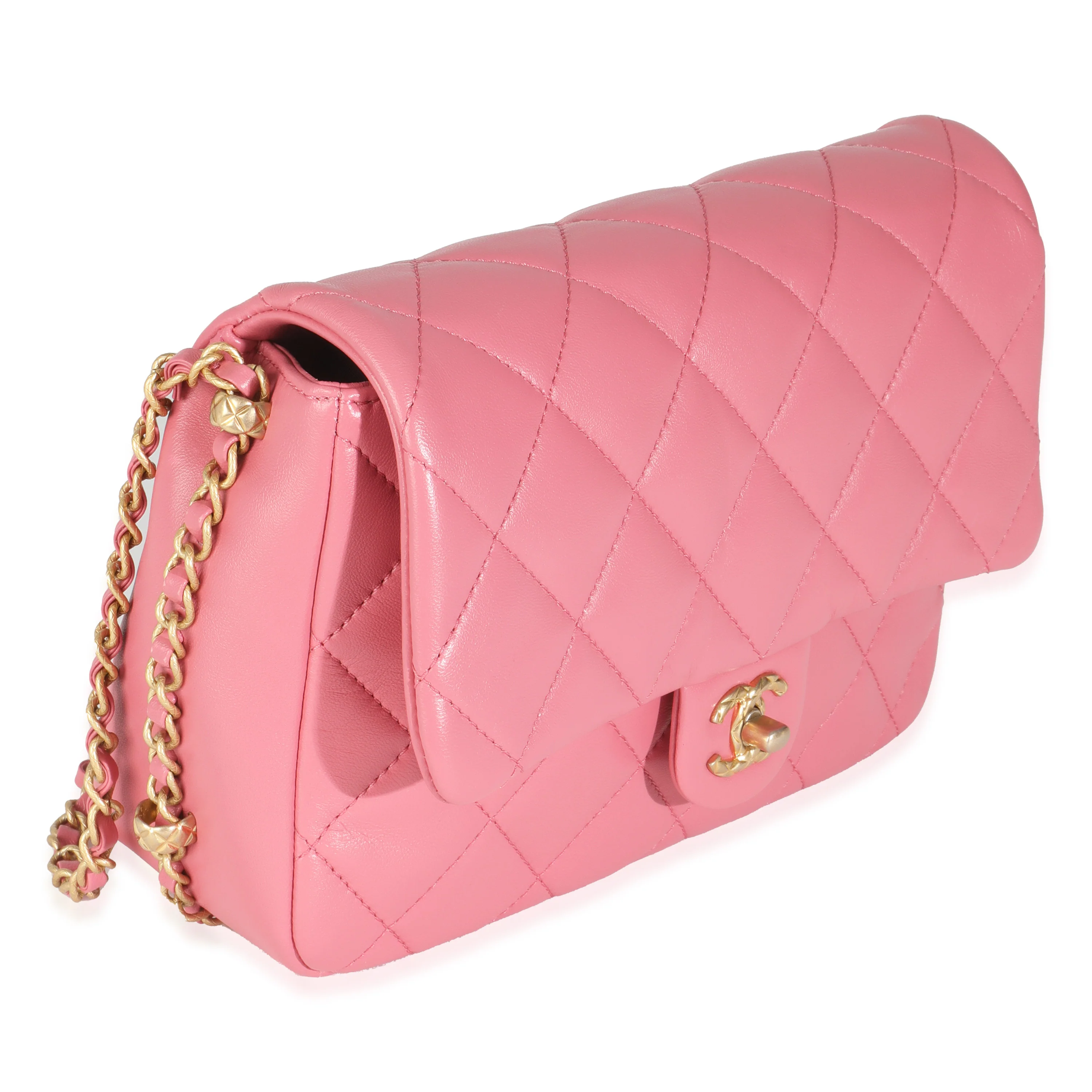 Pink Quilted Calfskin Chain Around Mini Square Flap Bag - Image 3