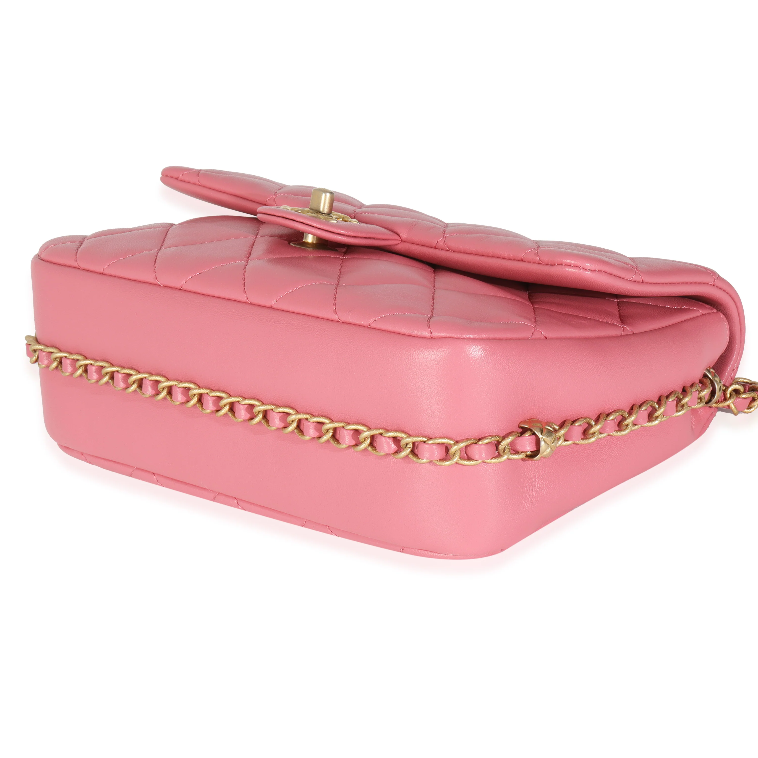 Pink Quilted Calfskin Chain Around Mini Square Flap Bag - Image 7