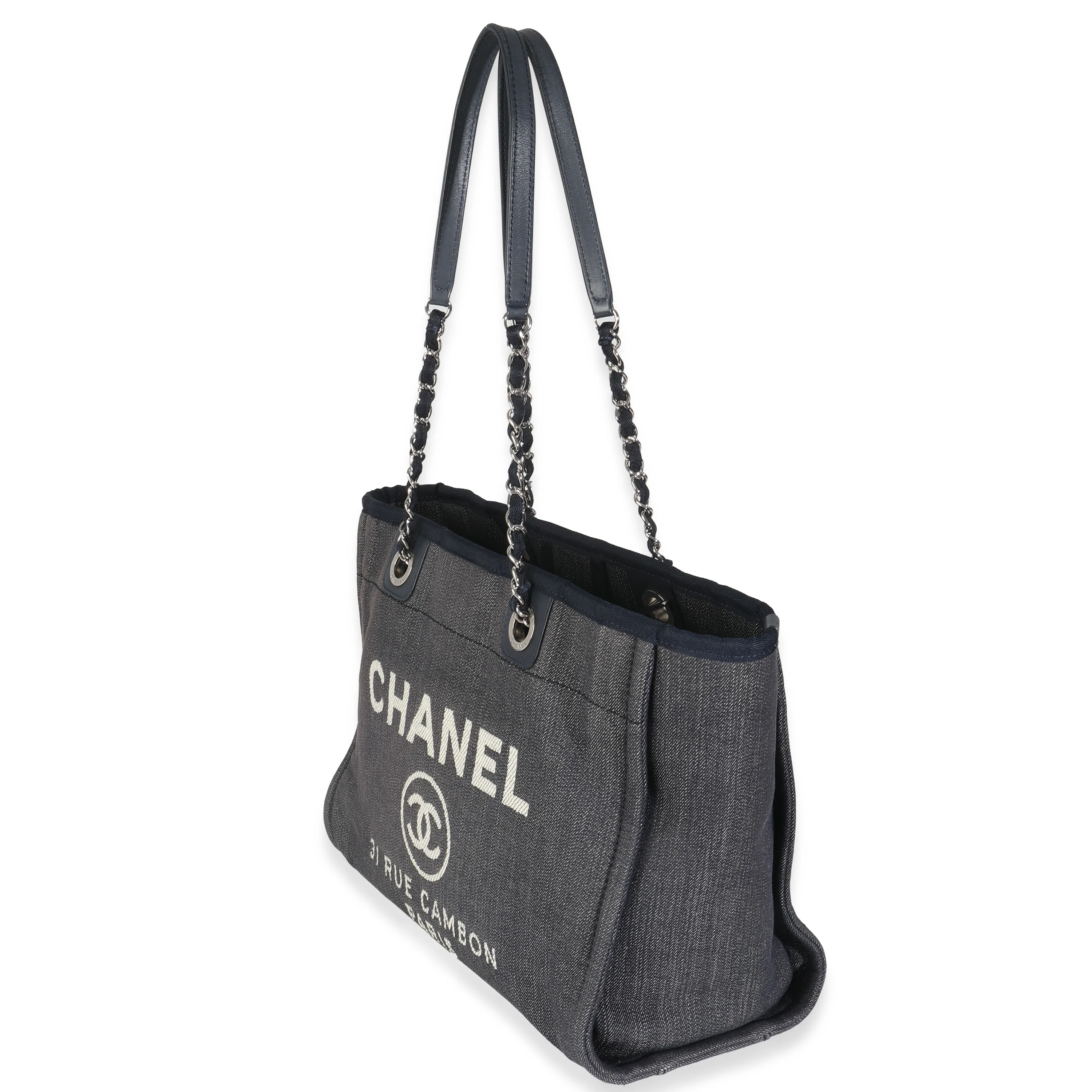 Dark Blue Denim Small Deauville Tote - Image 2