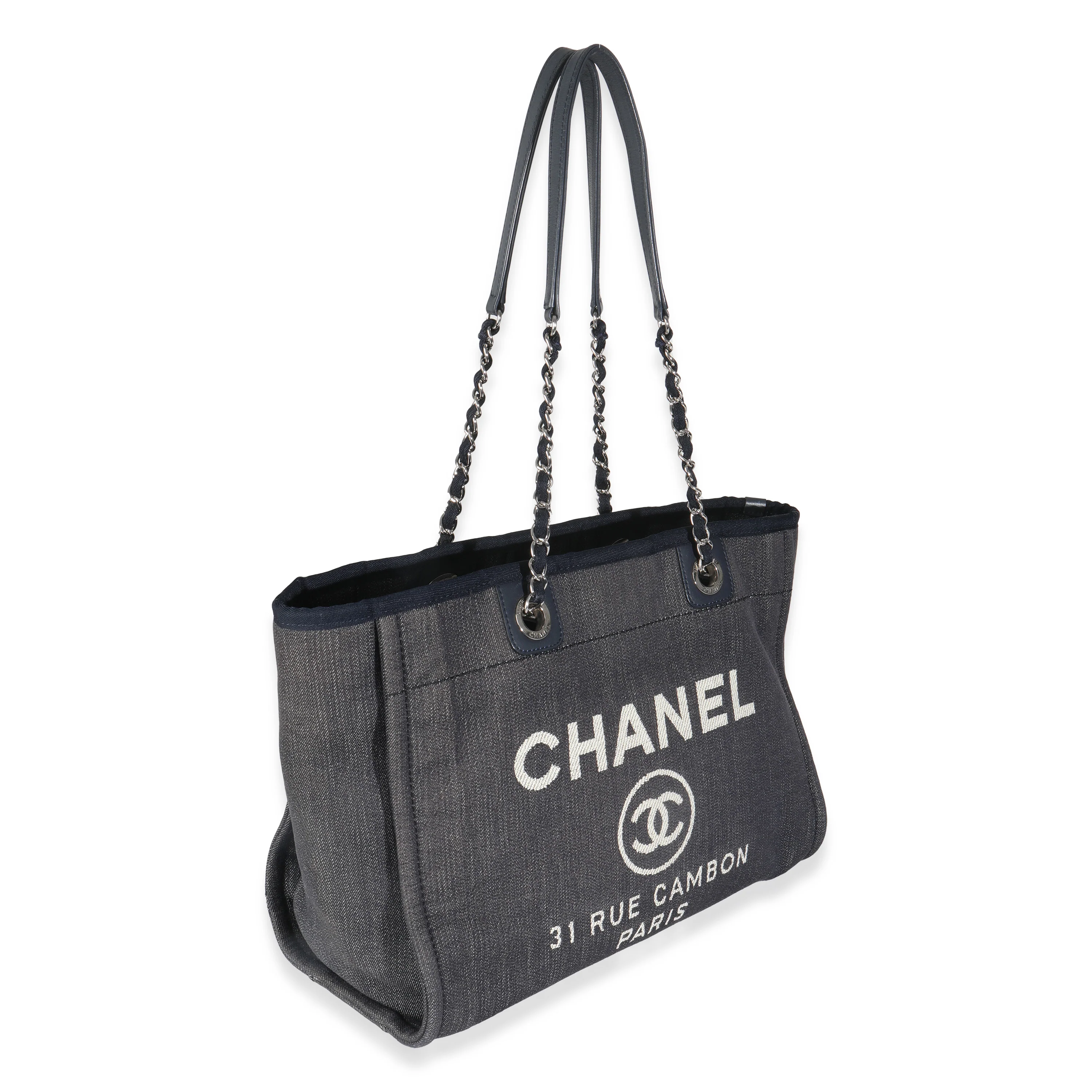 Dark Blue Denim Small Deauville Tote - Image 3