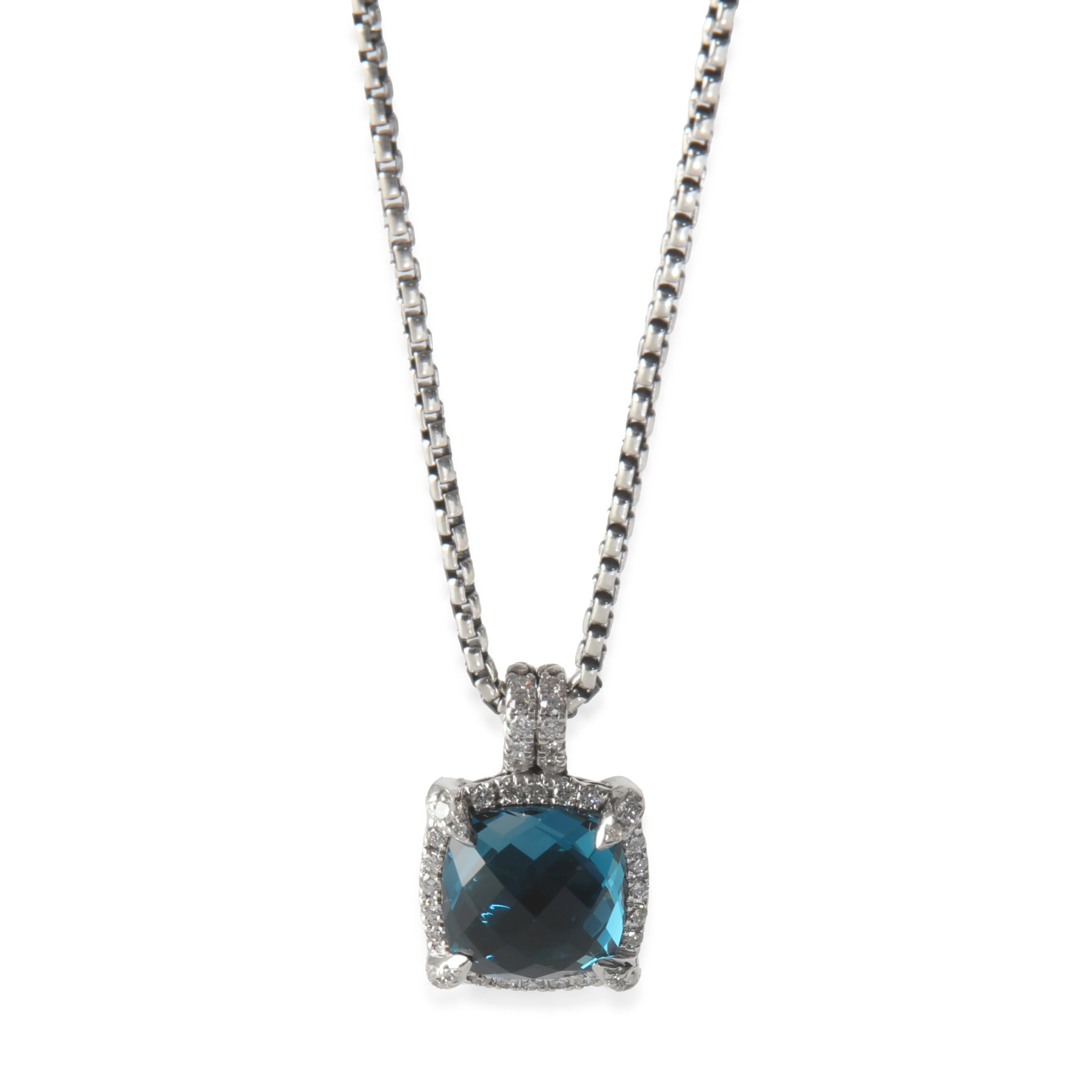 Sterling Silver Topaz and Diamond Chatelaine Pave Bezel Pendant