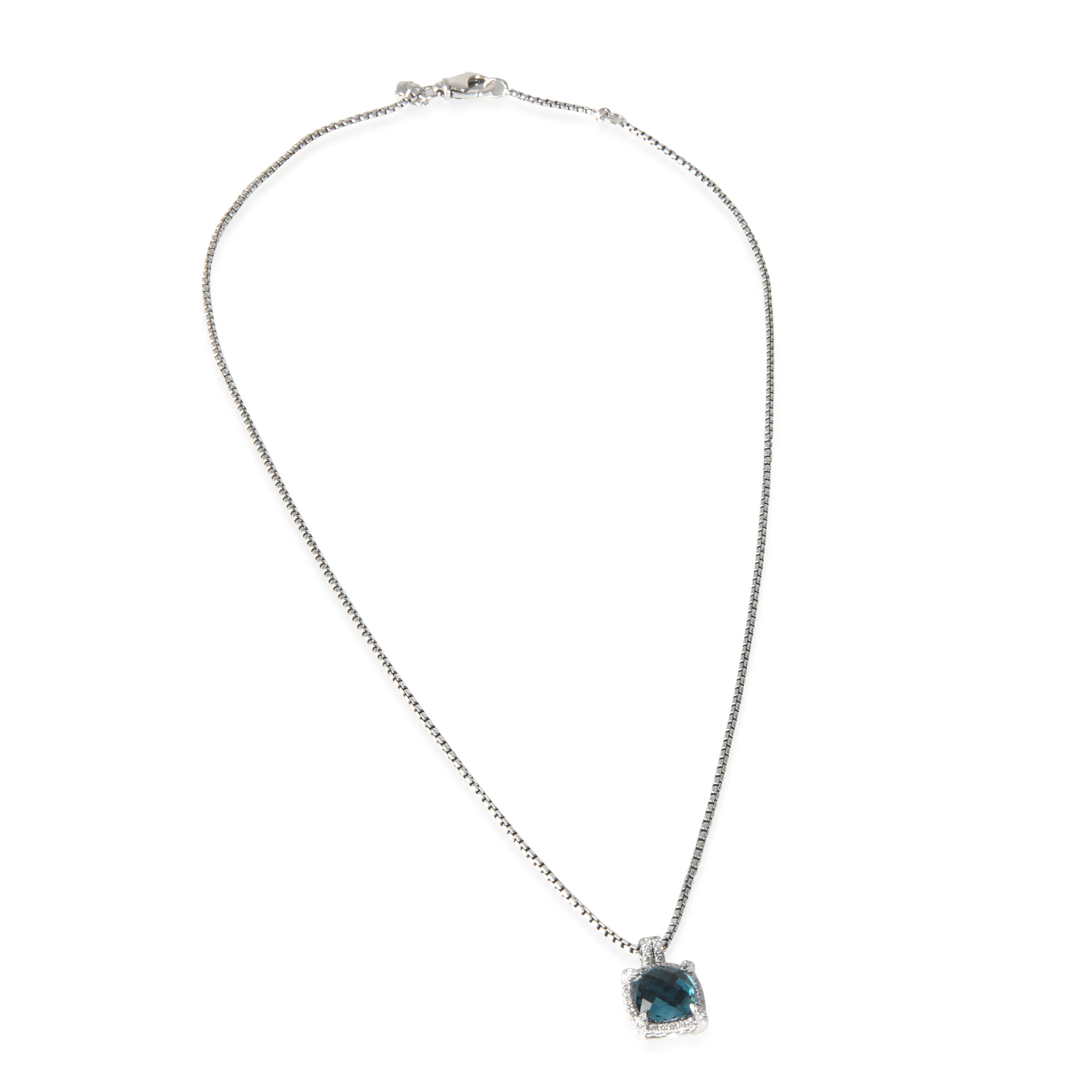 Sterling Silver Topaz and Diamond Chatelaine Pave Bezel Pendant - Image 2