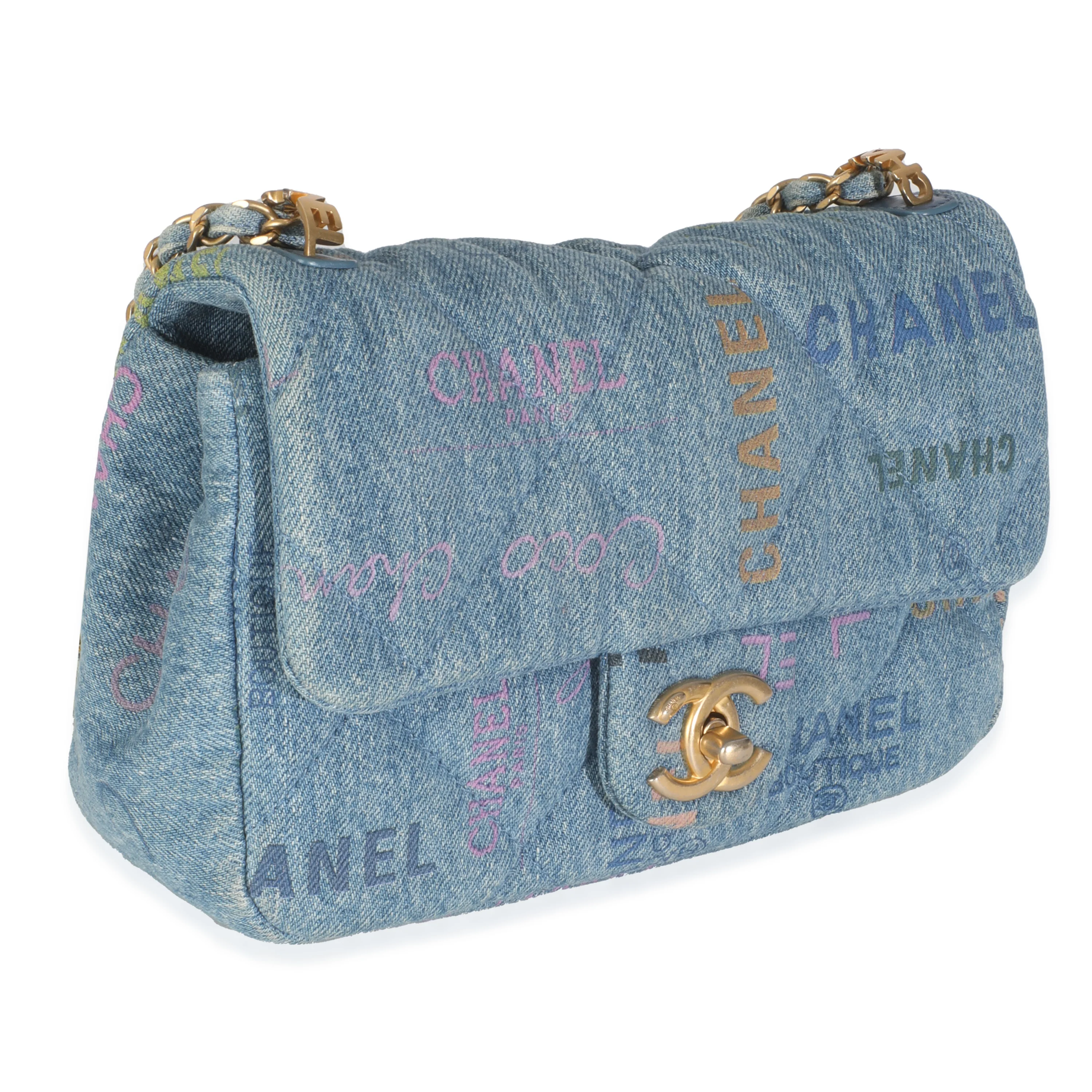 Blue Quilted Denim Printed Small Mood Flap Bag - Image 3