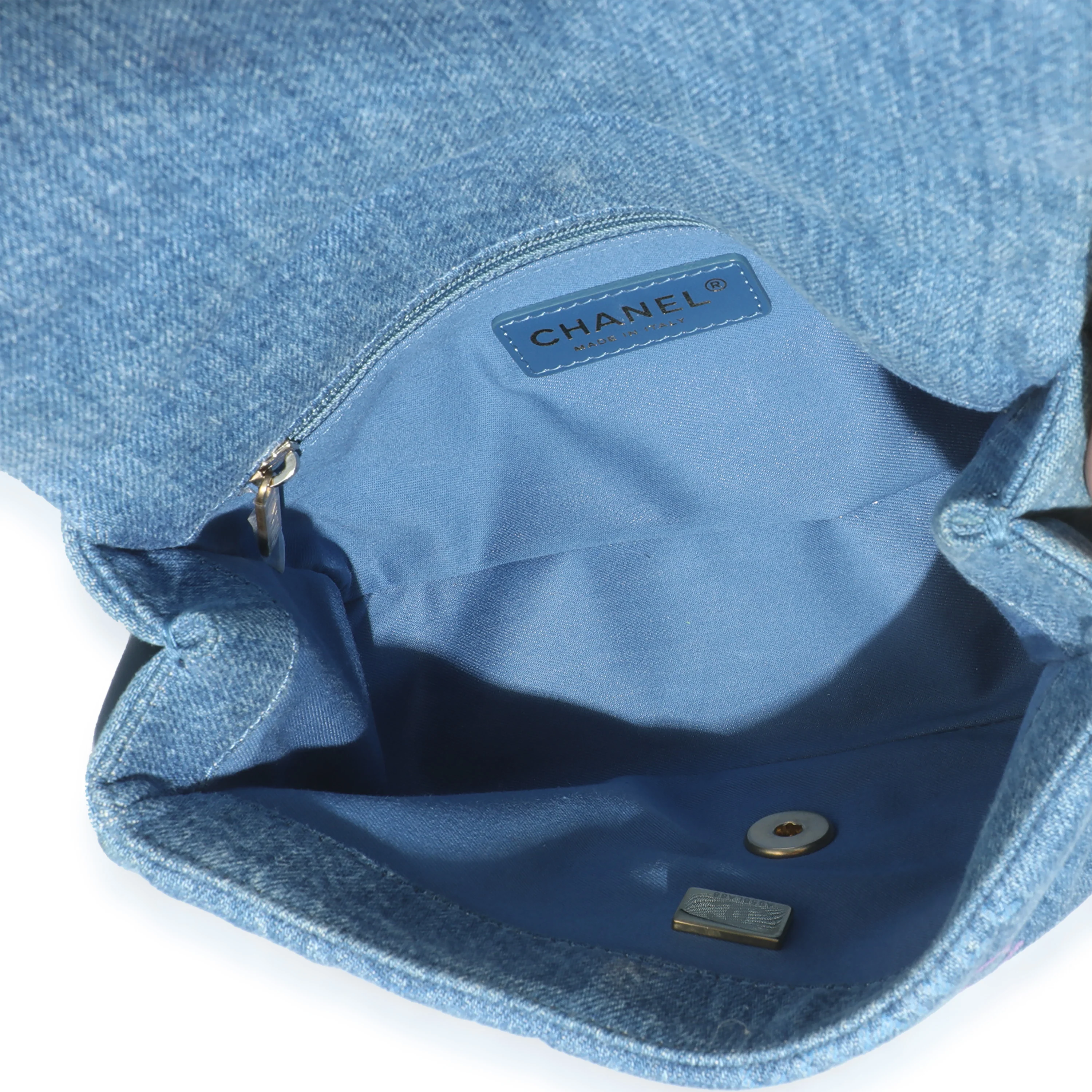Blue Quilted Denim Printed Small Mood Flap Bag - Image 9