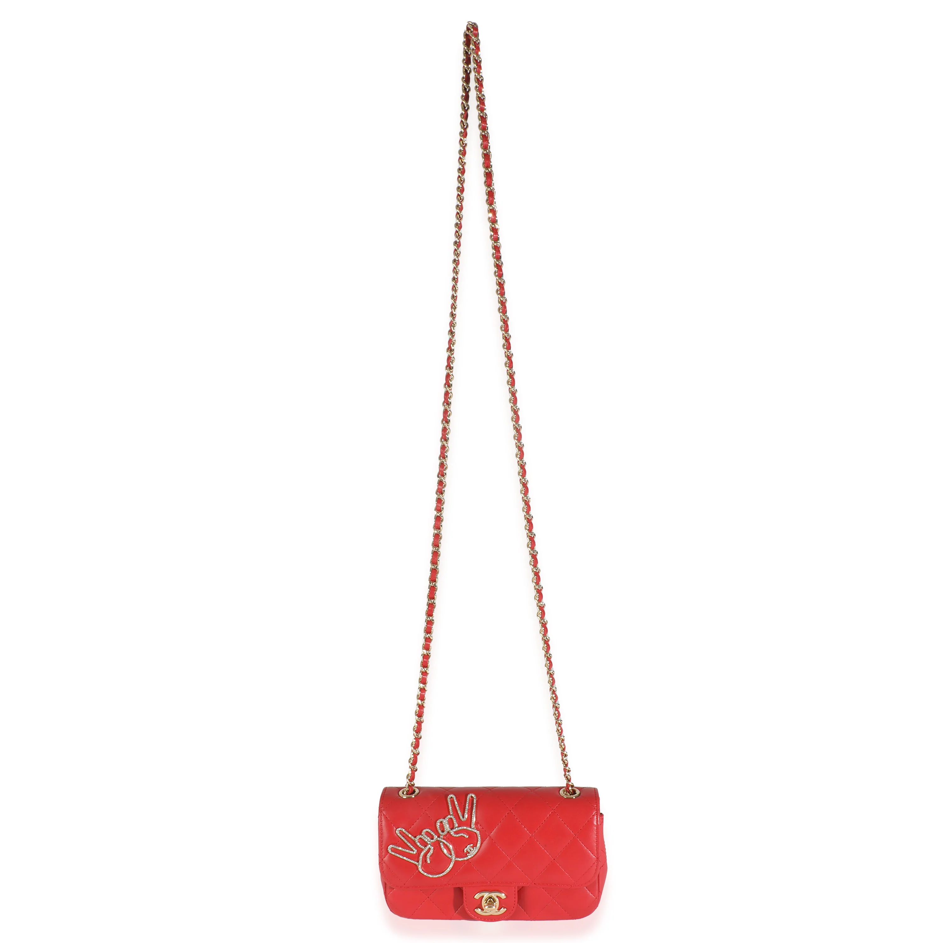 Red Quilted Lambskin V For Victory Mini Flap Bag - Image 8