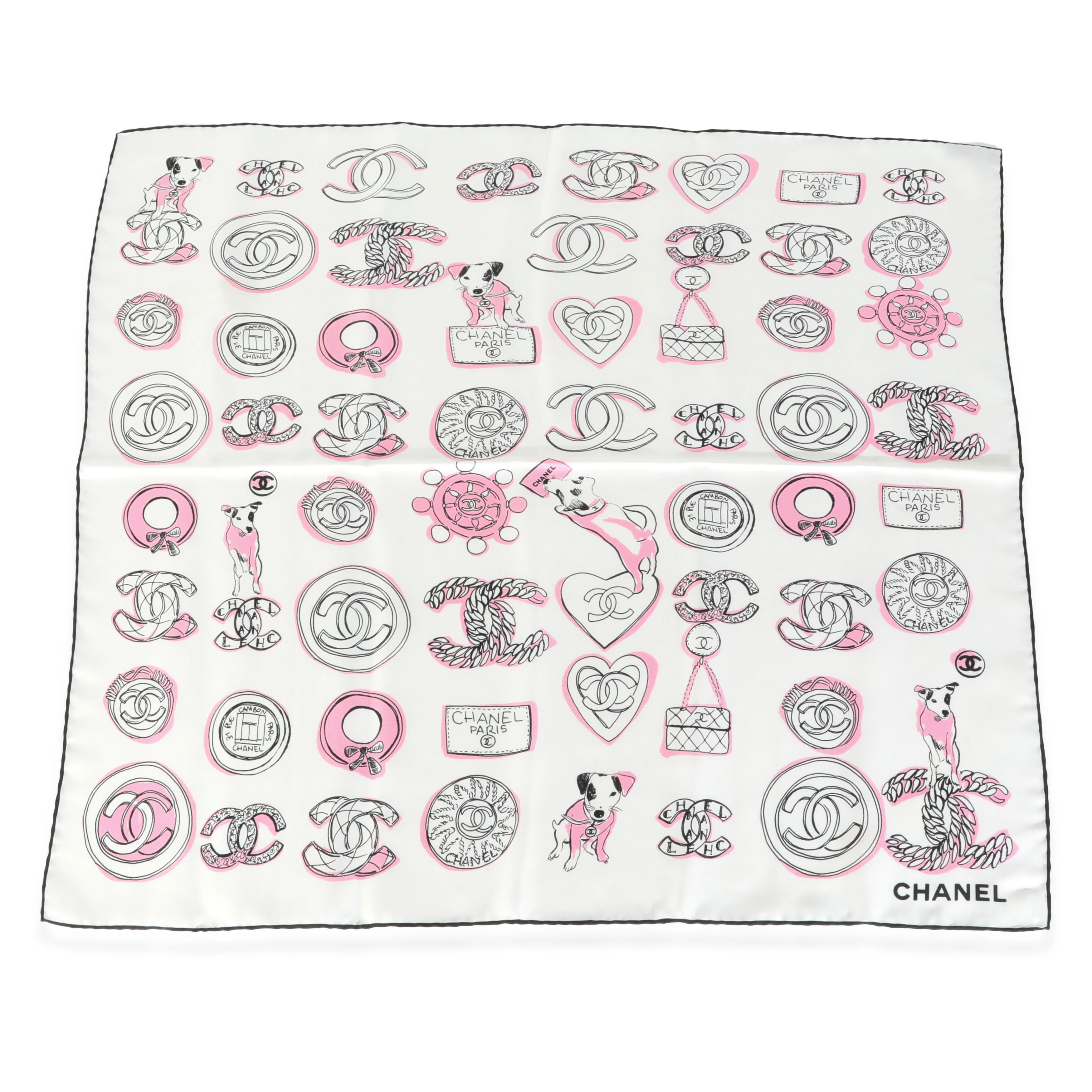 23P Pink White Silk CC Square Scarf