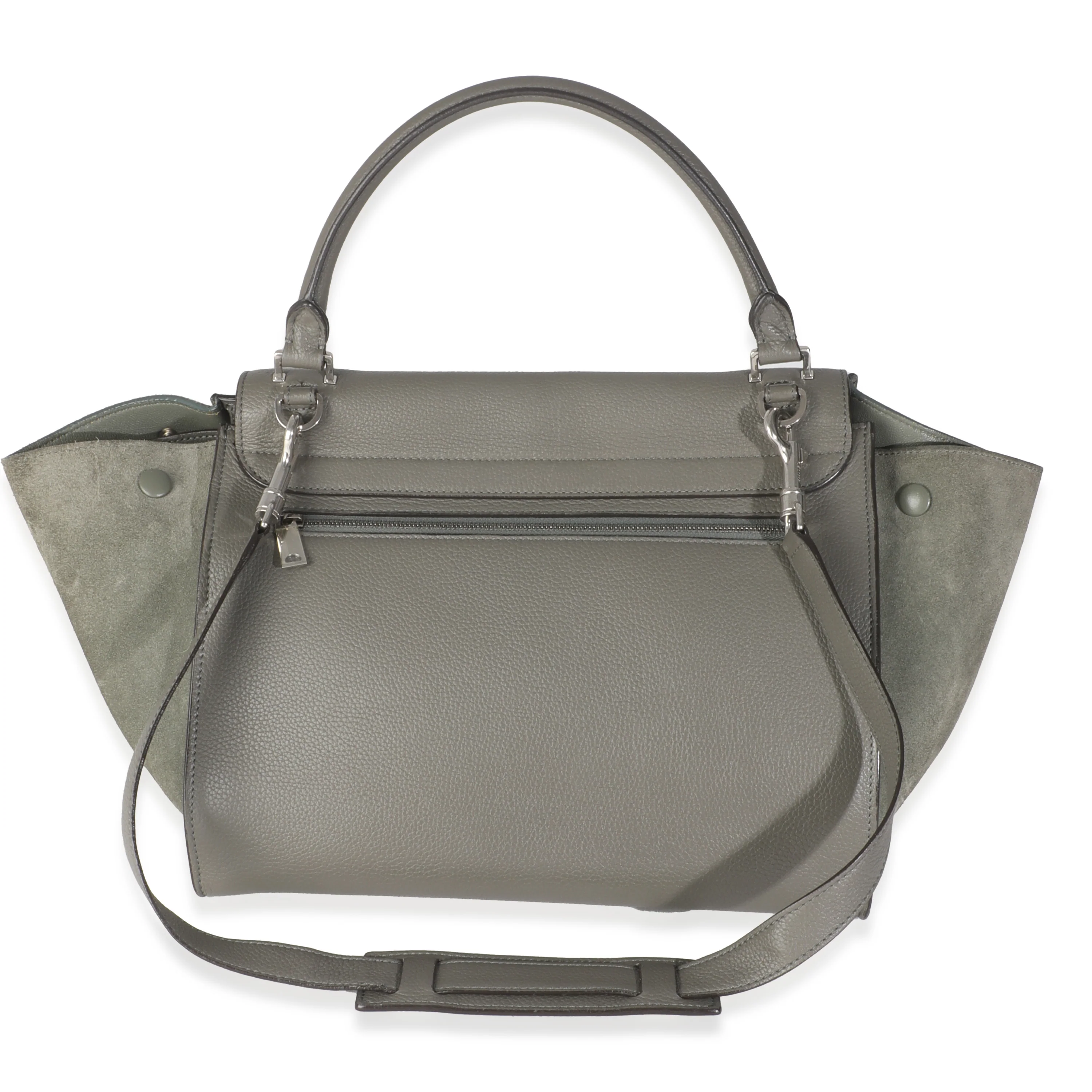 Grey Pebbled Leather and Suede Large Trapeze - Image 4