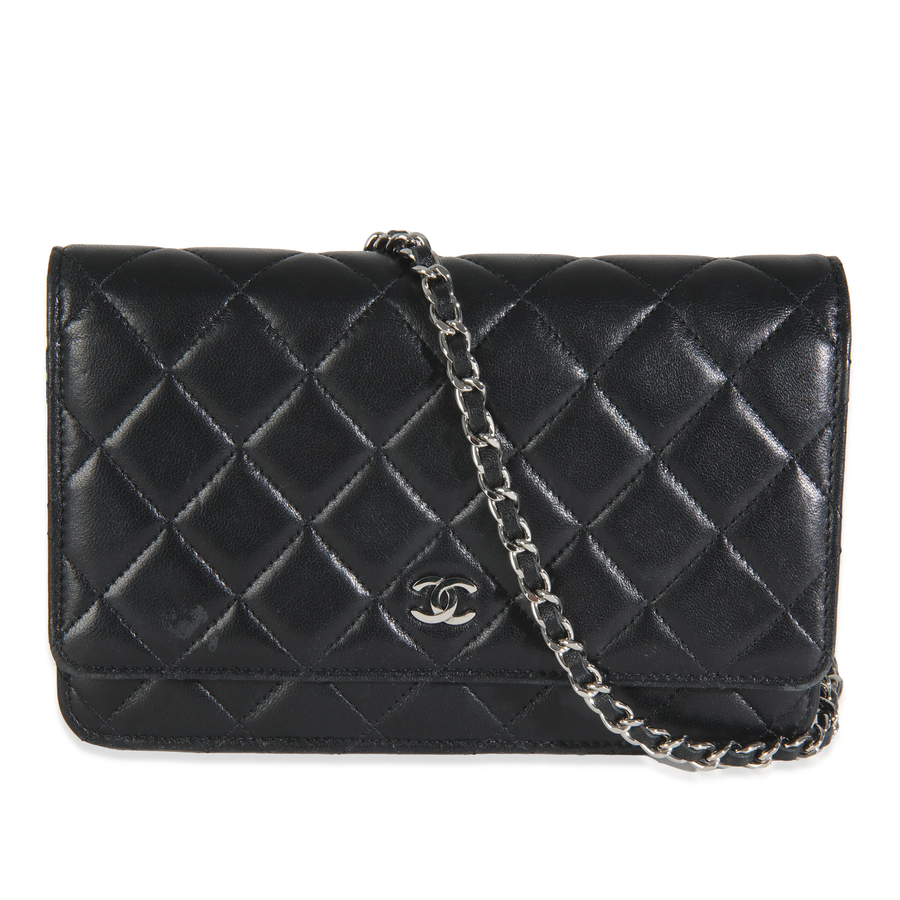 Black Quilted Lambskin Classic Wallet On Chain