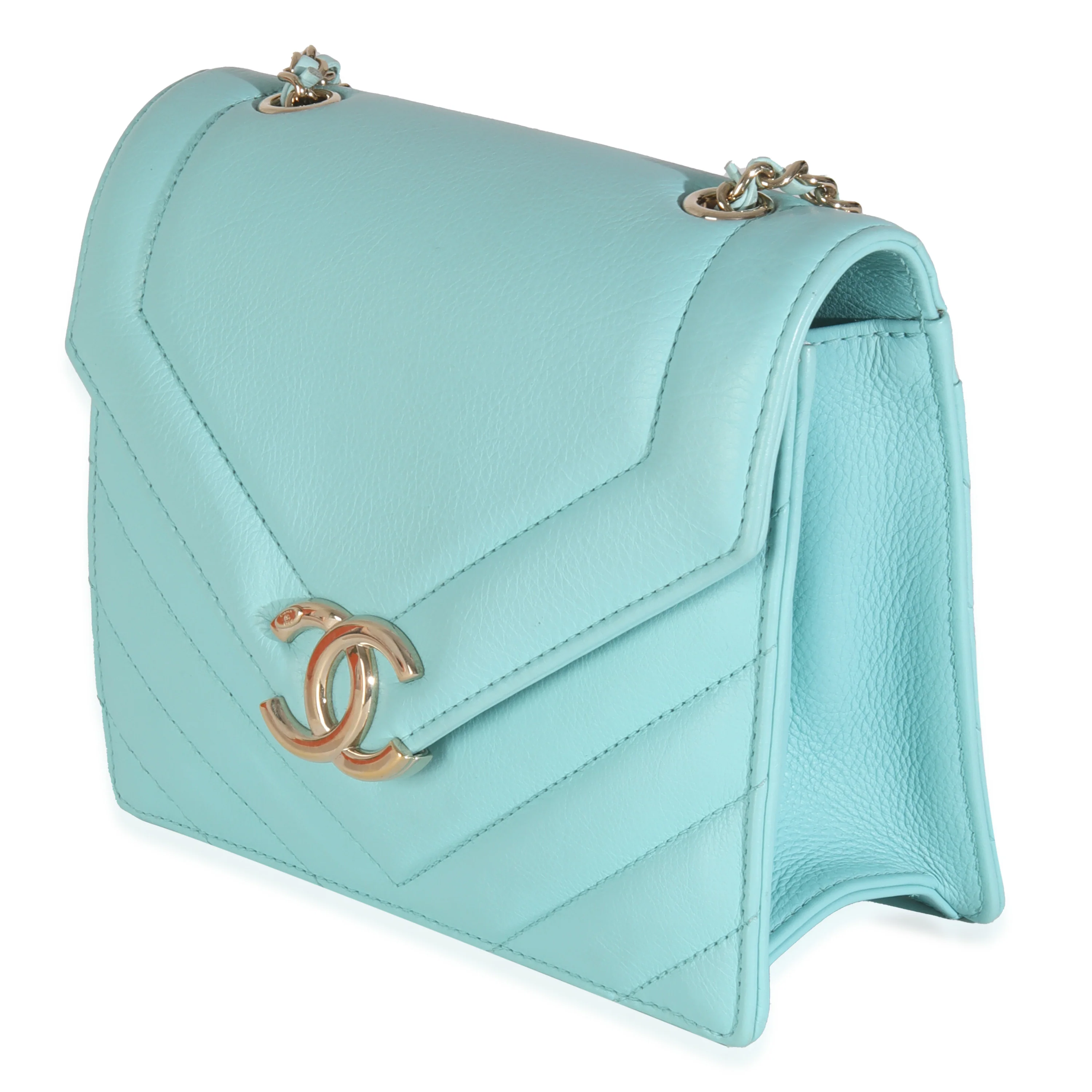 Turquoise Chevron Calfskin Envelope Flap Bag - Image 2