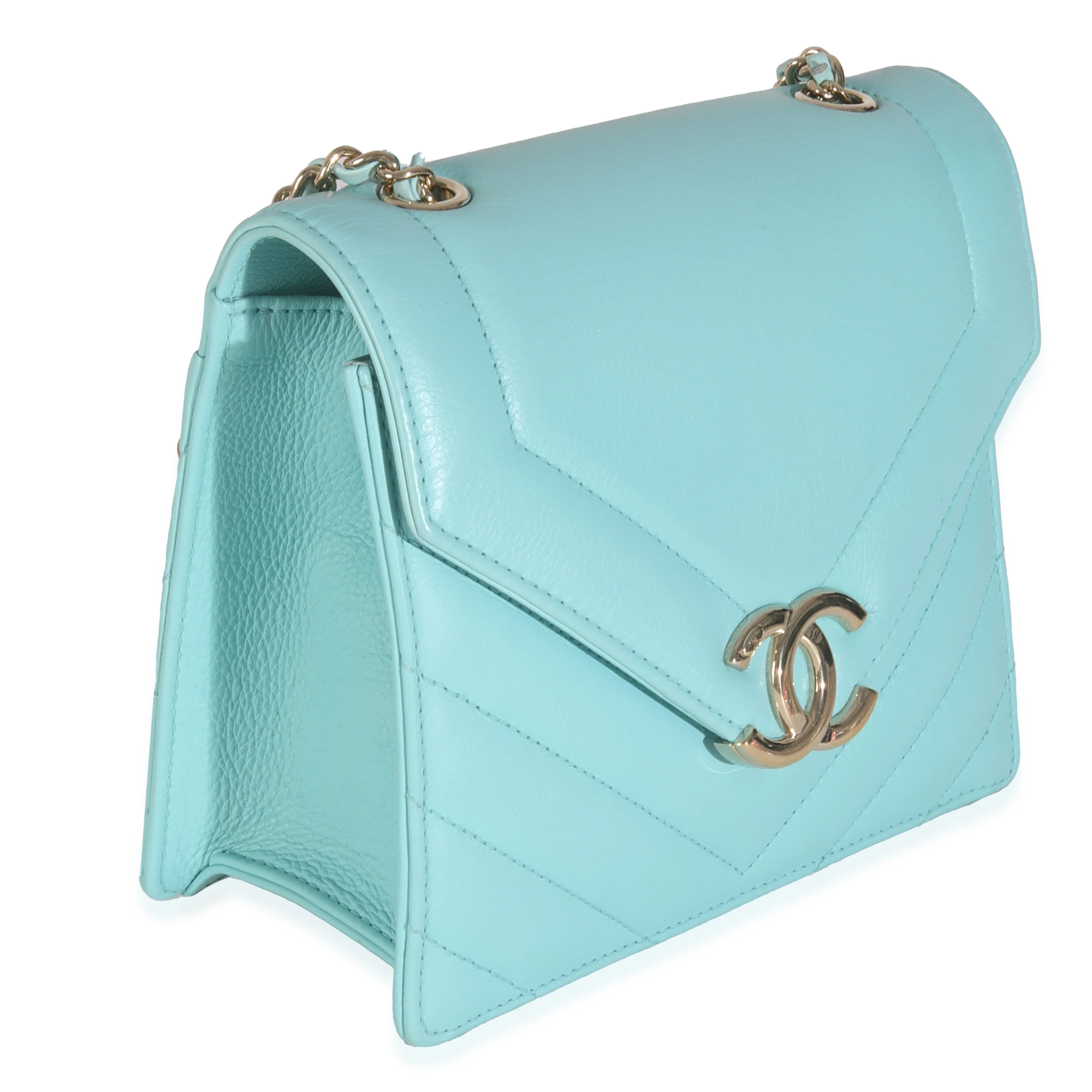 Turquoise Chevron Calfskin Envelope Flap Bag - Image 3