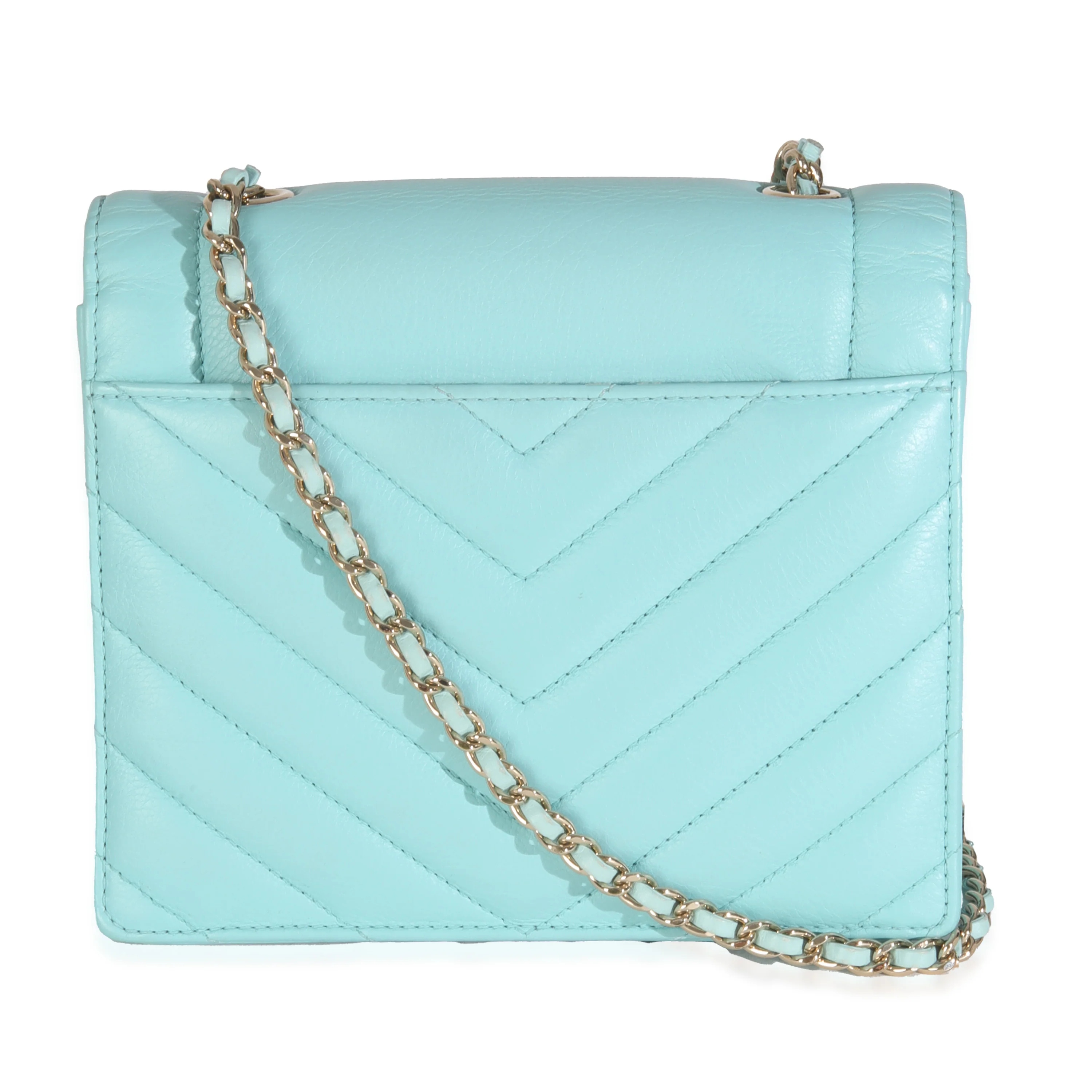Turquoise Chevron Calfskin Envelope Flap Bag - Image 4