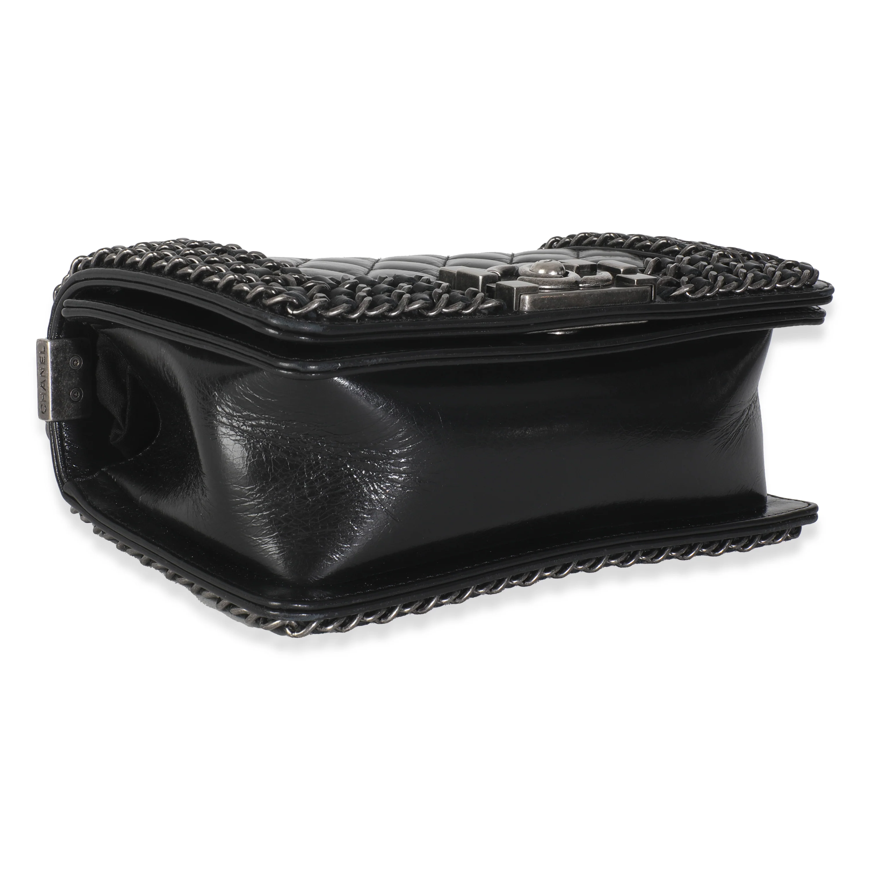 Black Quilted Glazed Calfskin Small Chained Boy Bag - Image 6