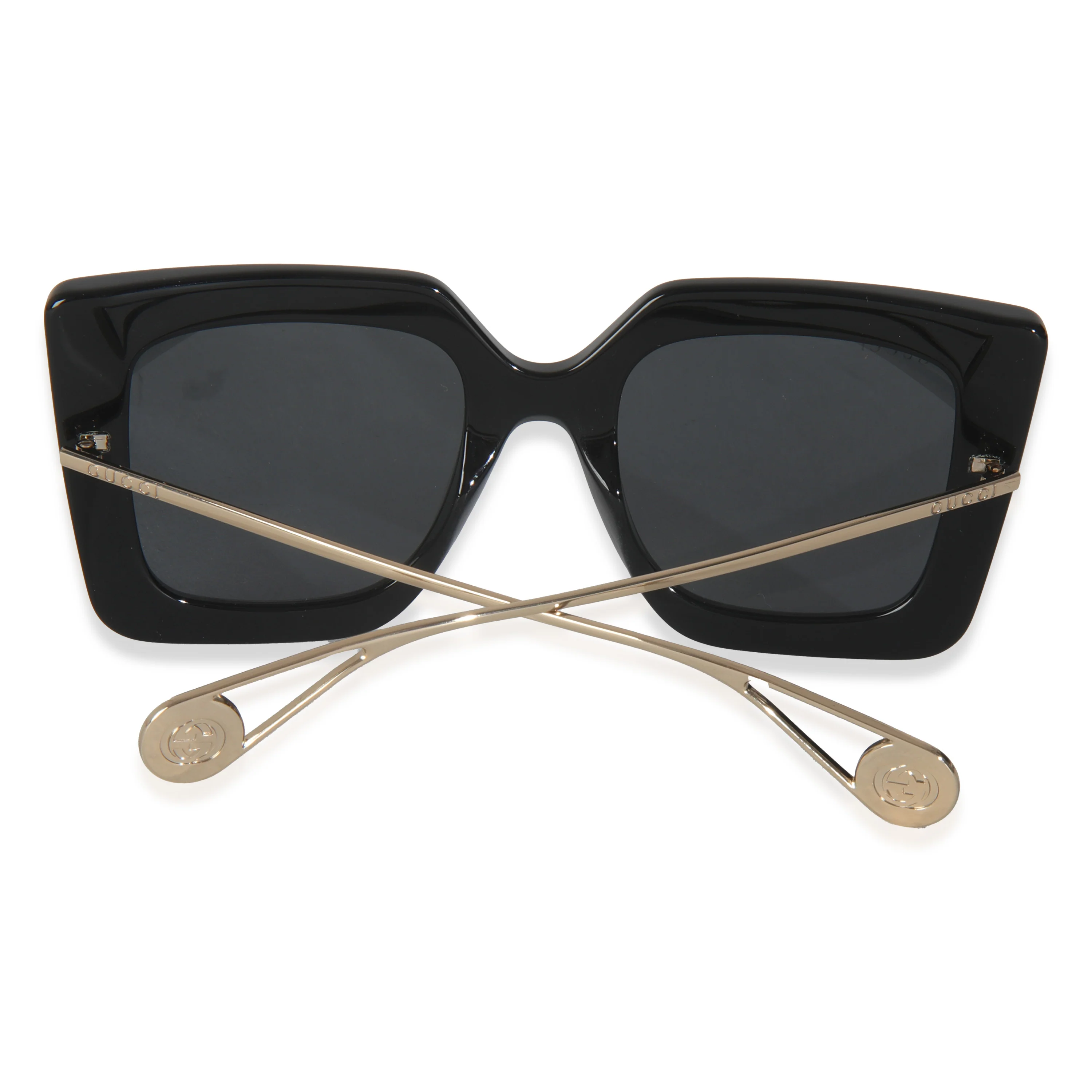 Gold Metal Black Acetate Oversized Square Frame Sunglasses - Image 4