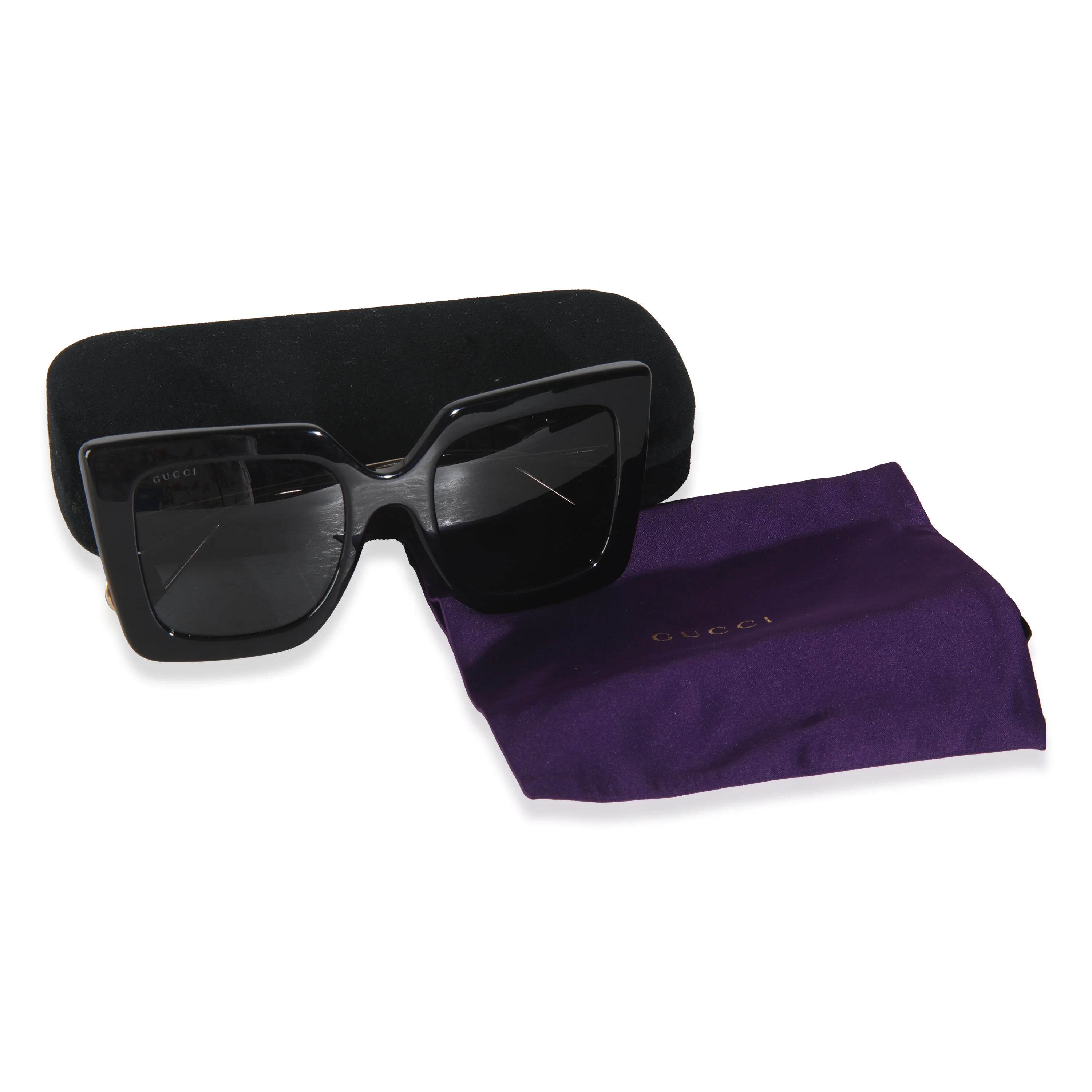 Gold Metal Black Acetate Oversized Square Frame Sunglasses - Image 5