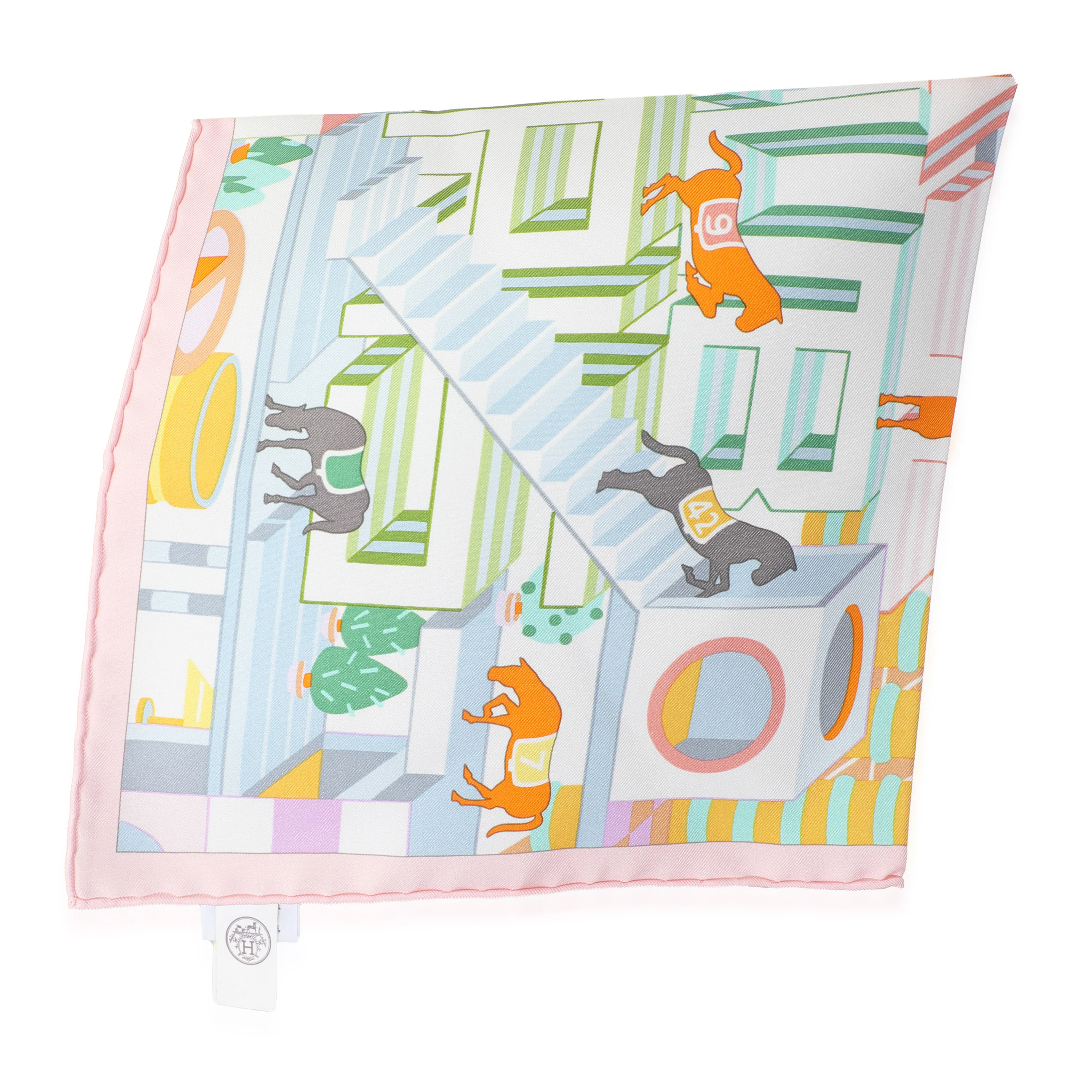 Rose Pale Vert Jaune Silk Horse Club Detail Scarf 45 - Image 2