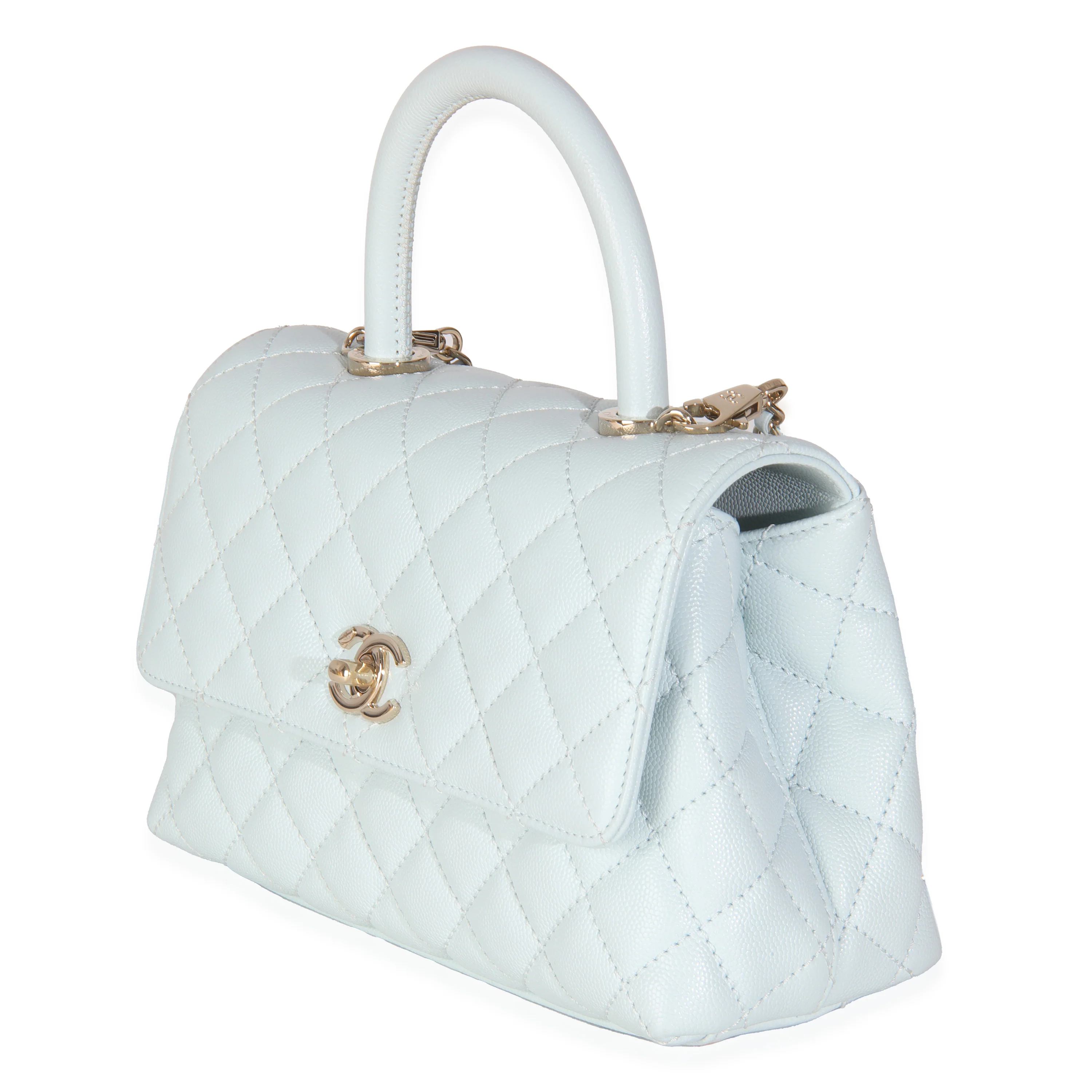 21K Blue Quilted Caviar Mini Coco Handle Flap HandBag - Image 2