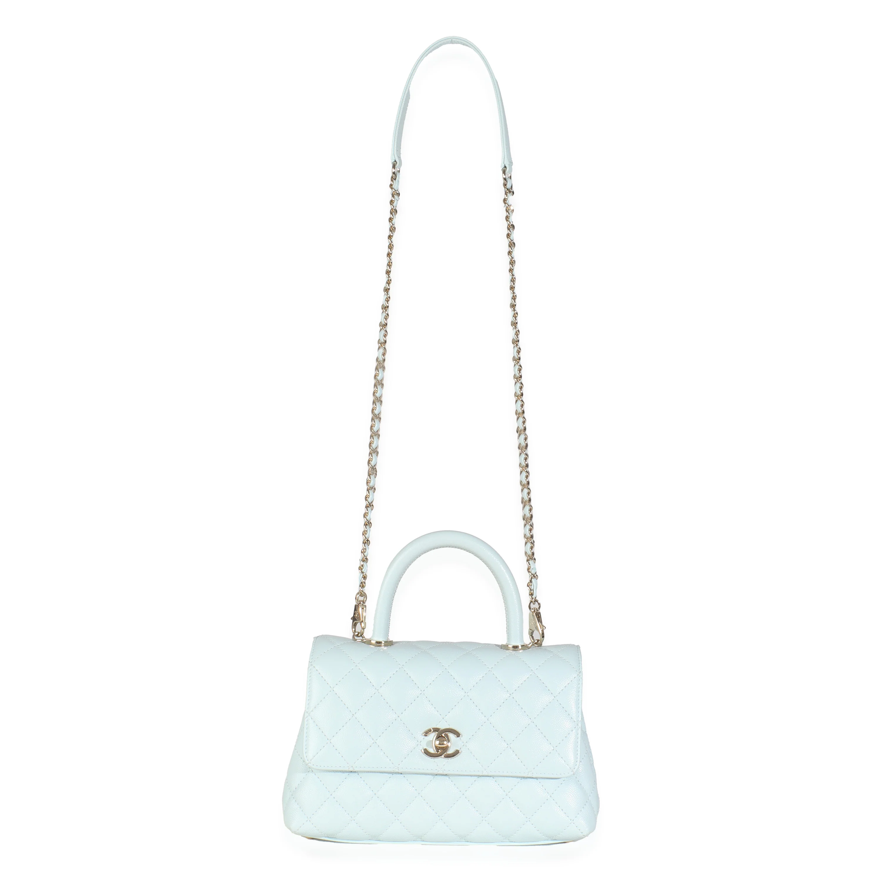 21K Blue Quilted Caviar Mini Coco Handle Flap HandBag - Image 8