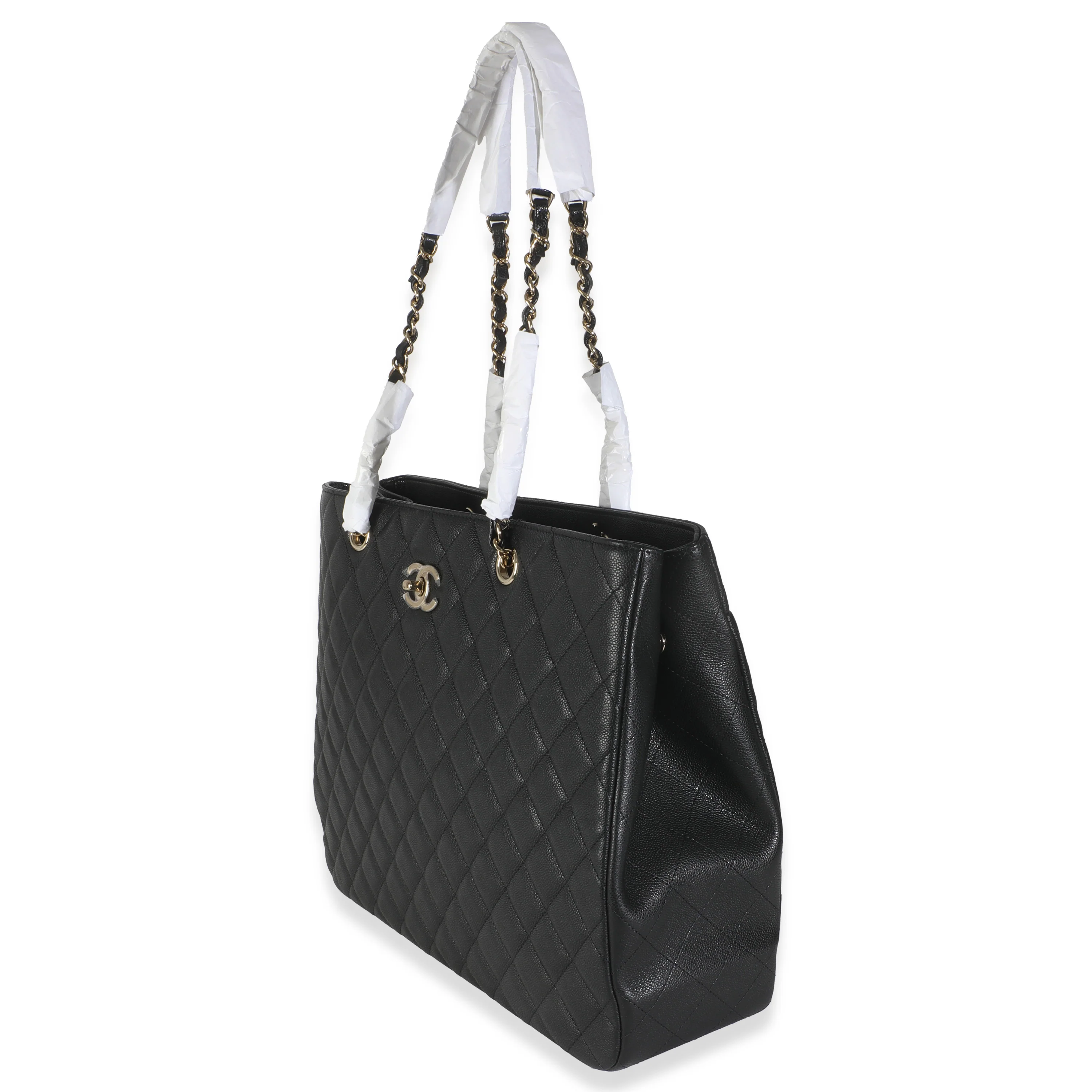 24A Black Quilted Caviar Large Classic Shopping Tote Bag - Image 8