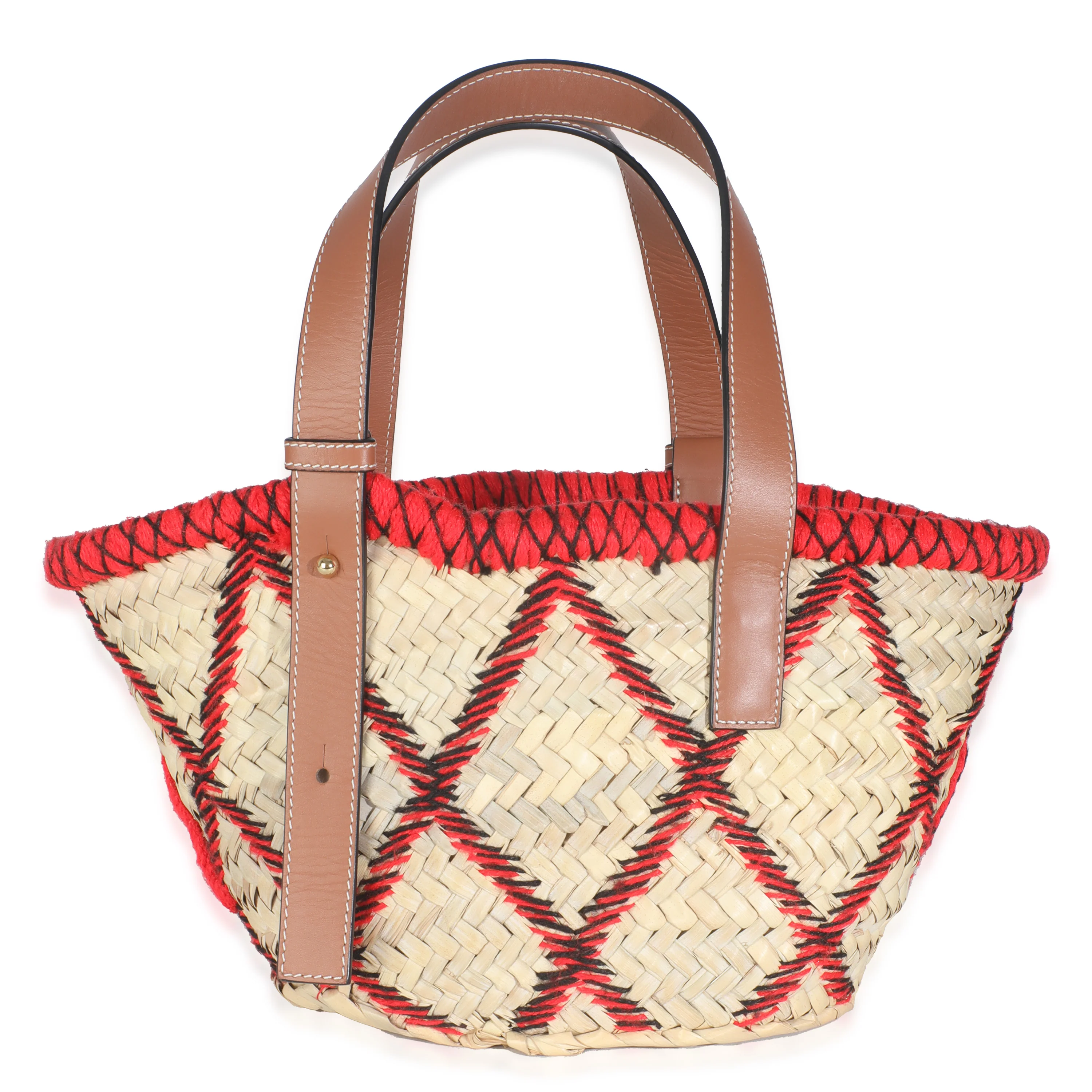 Beige Raffia Red Embroidered Small Anagram Basket - Image 3