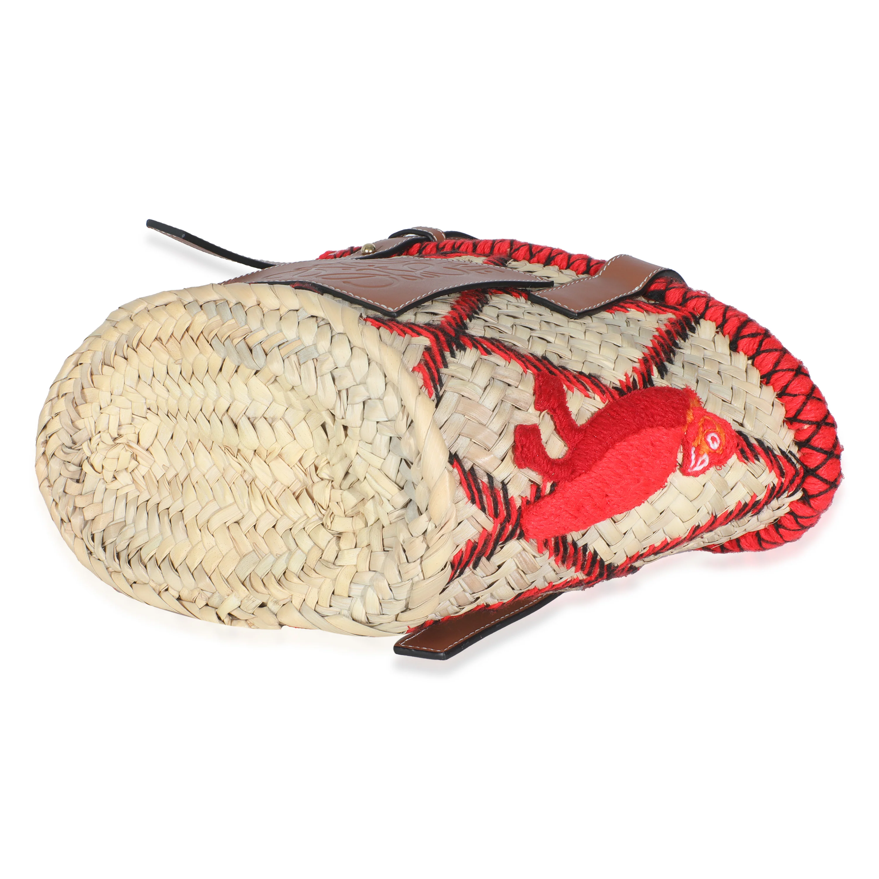 Beige Raffia Red Embroidered Small Anagram Basket - Image 6