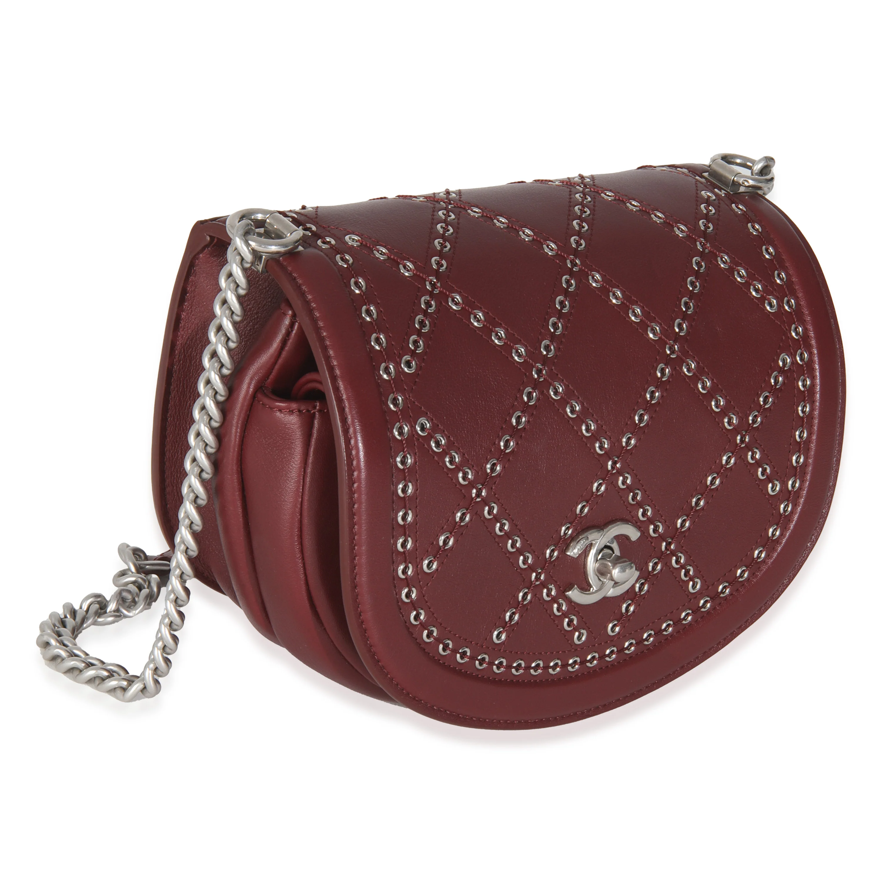 Burgundy Calfskin Small Coco Eyelets Flap Bag - Image 3