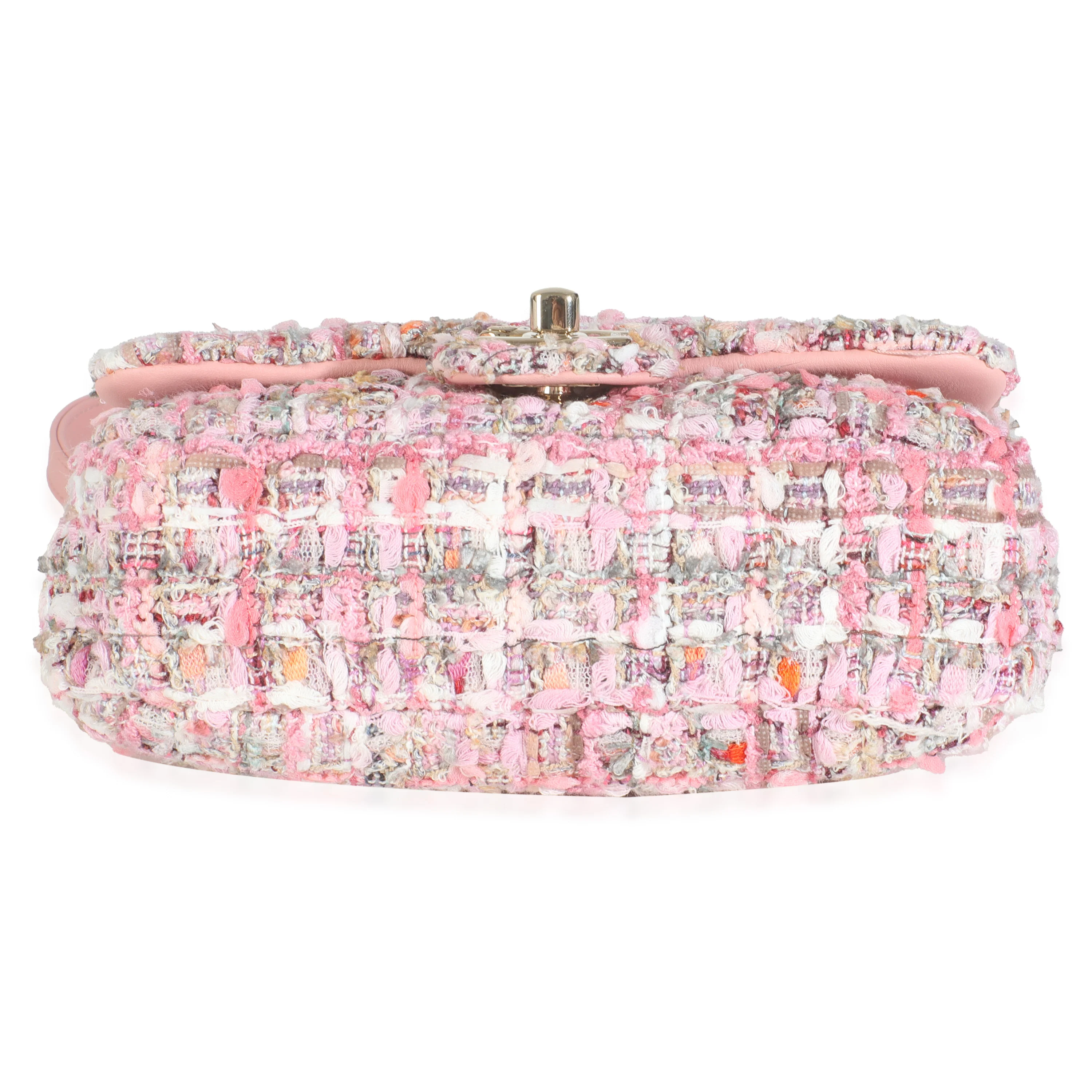 Pink Multicolor Tweed Mini Pearl Handle Flap Bag - Image 5