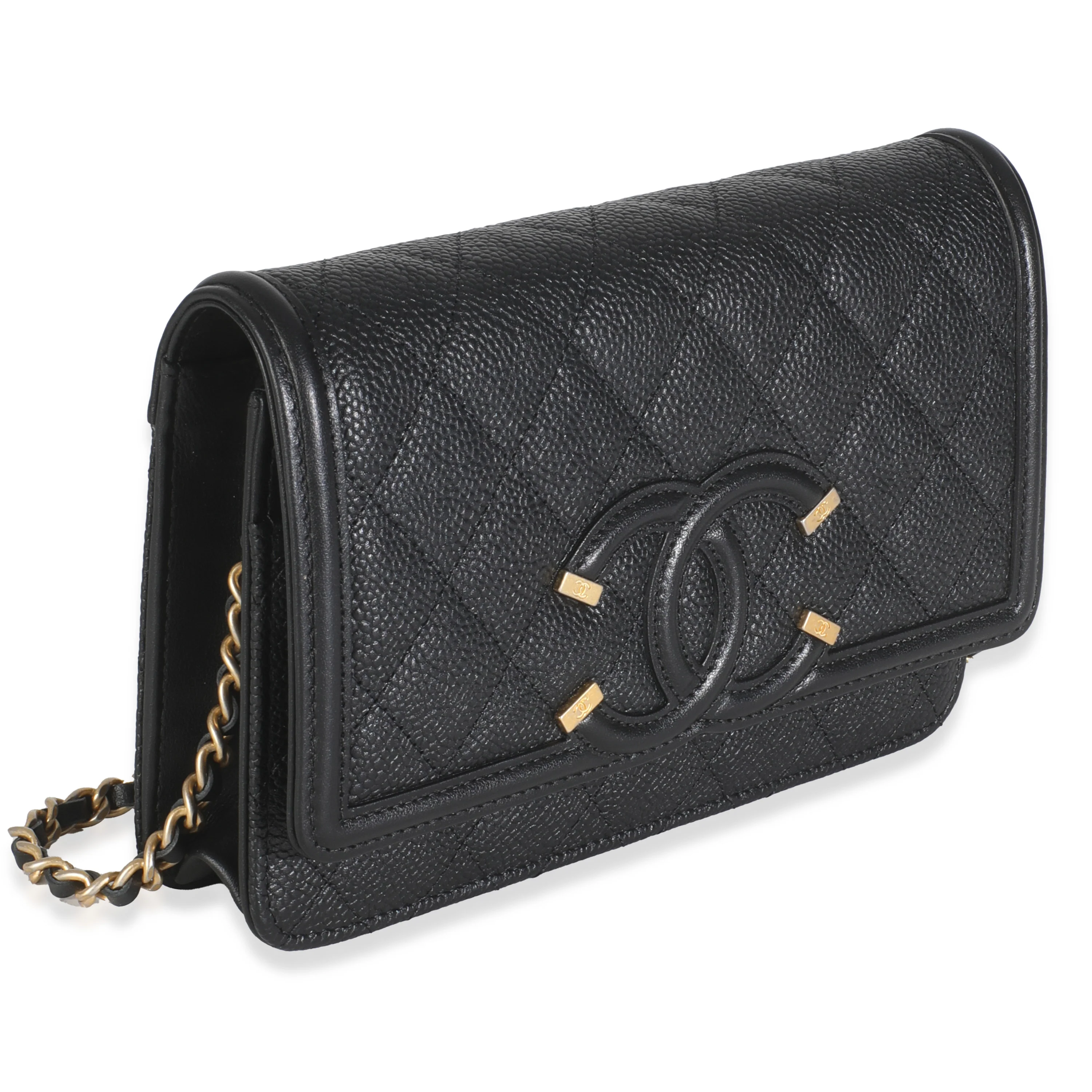 Black Quilted Caviar Filigree Wallet On Chain - Image 3
