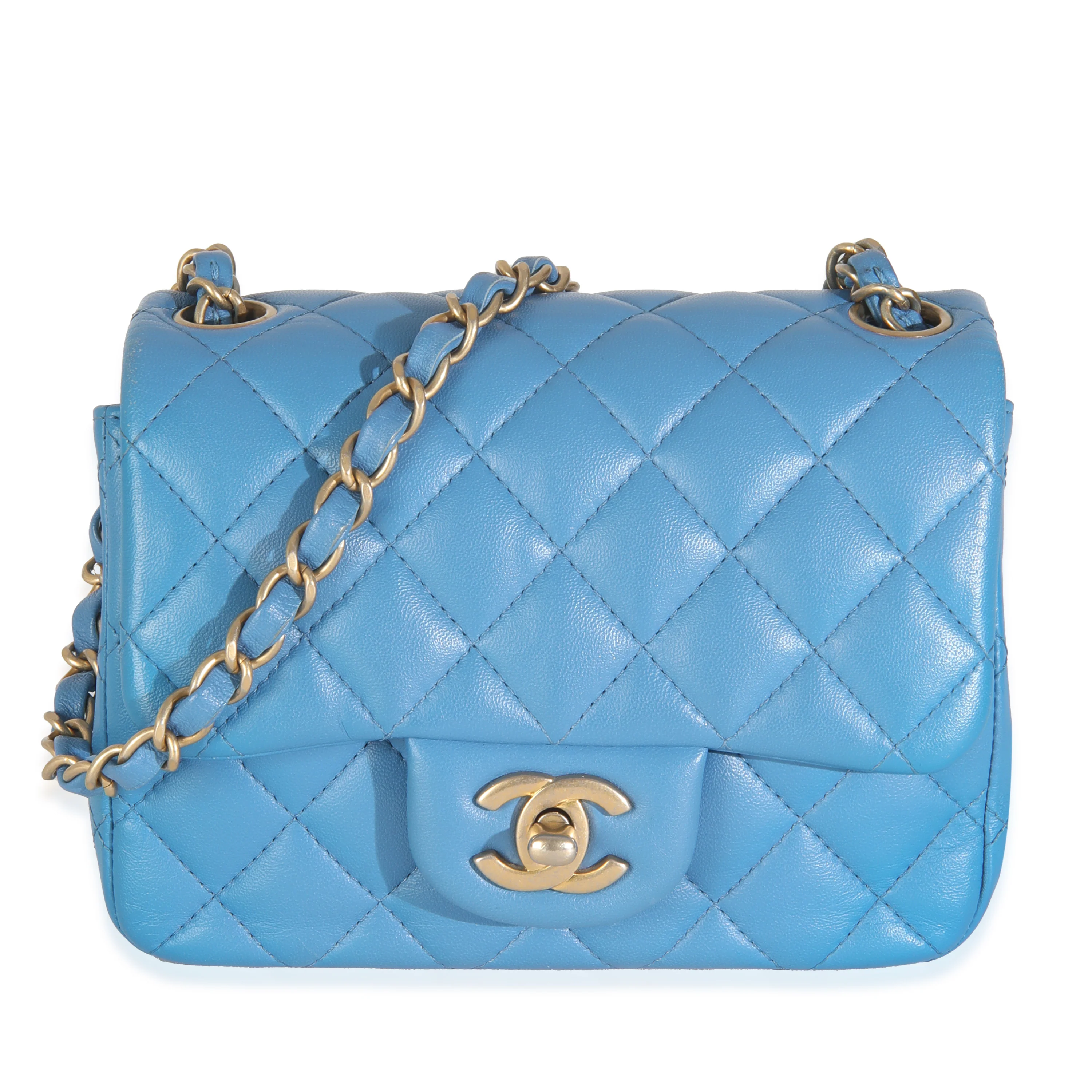 Blue Quilted Lambskin Mini Square Flap Bag