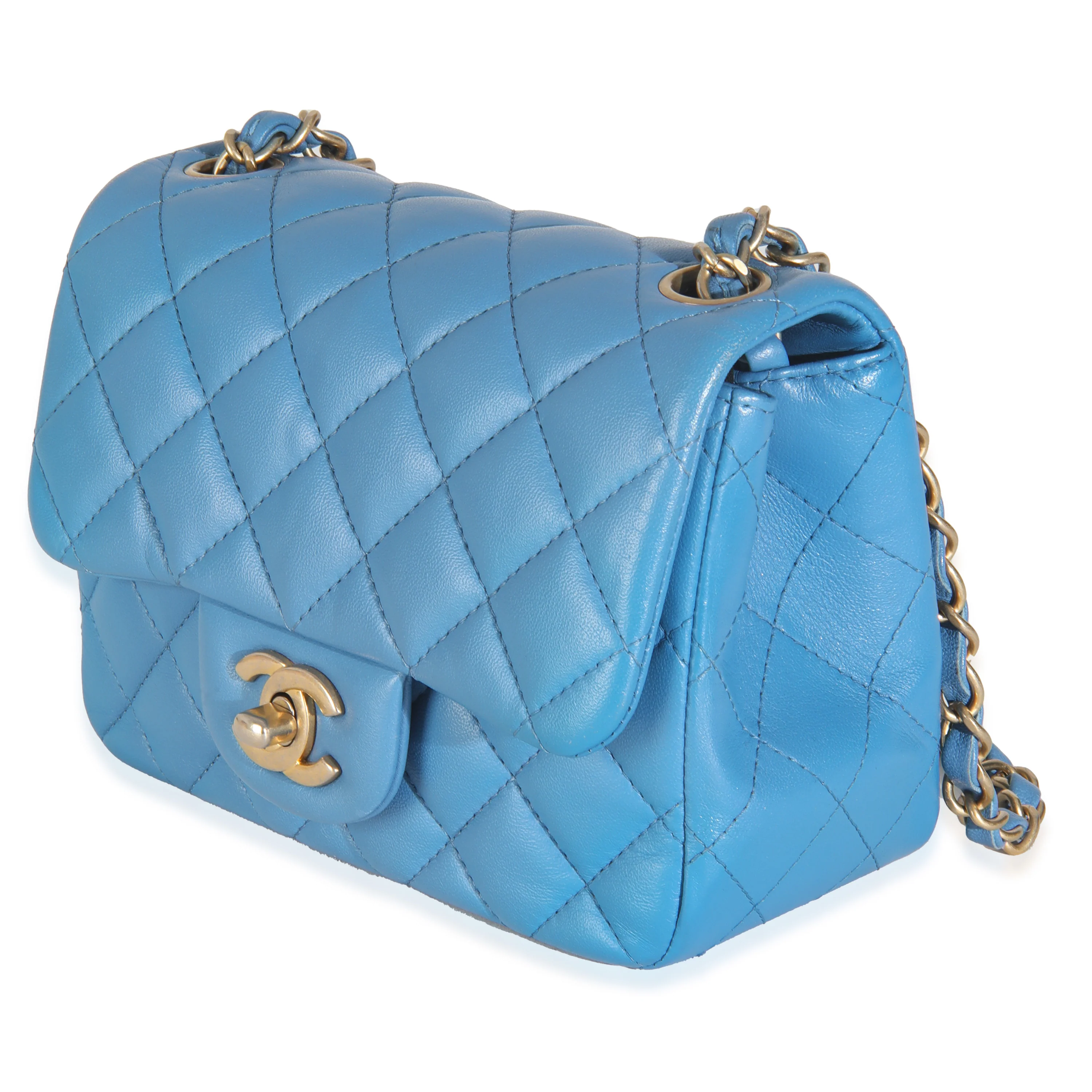 Blue Quilted Lambskin Mini Square Flap Bag - Image 2
