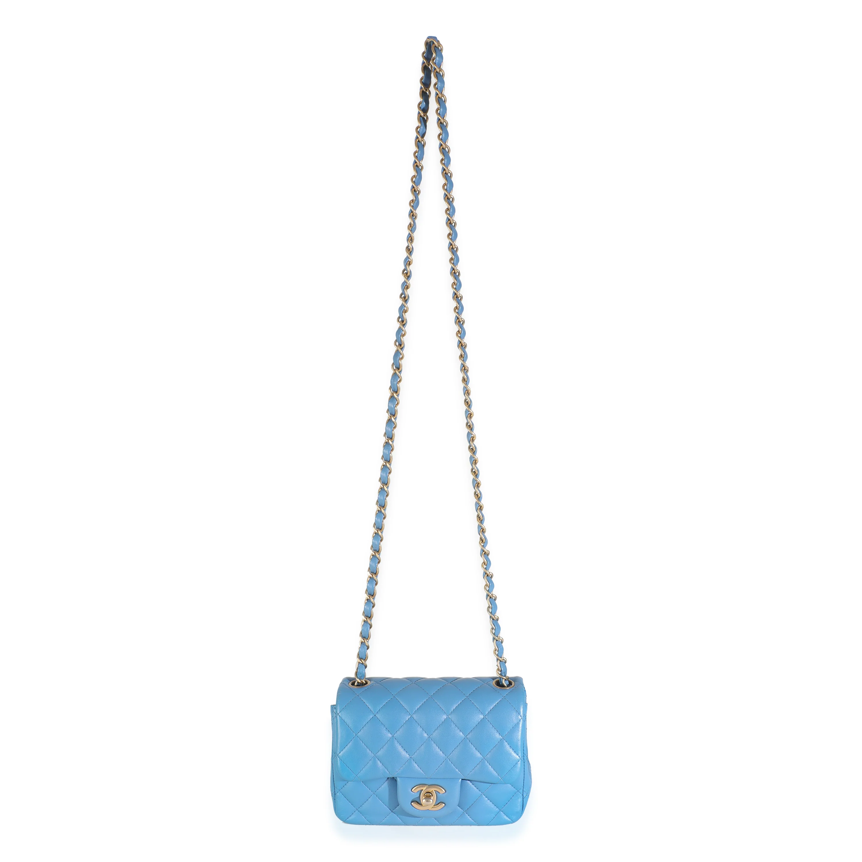 Blue Quilted Lambskin Mini Square Flap Bag - Image 6