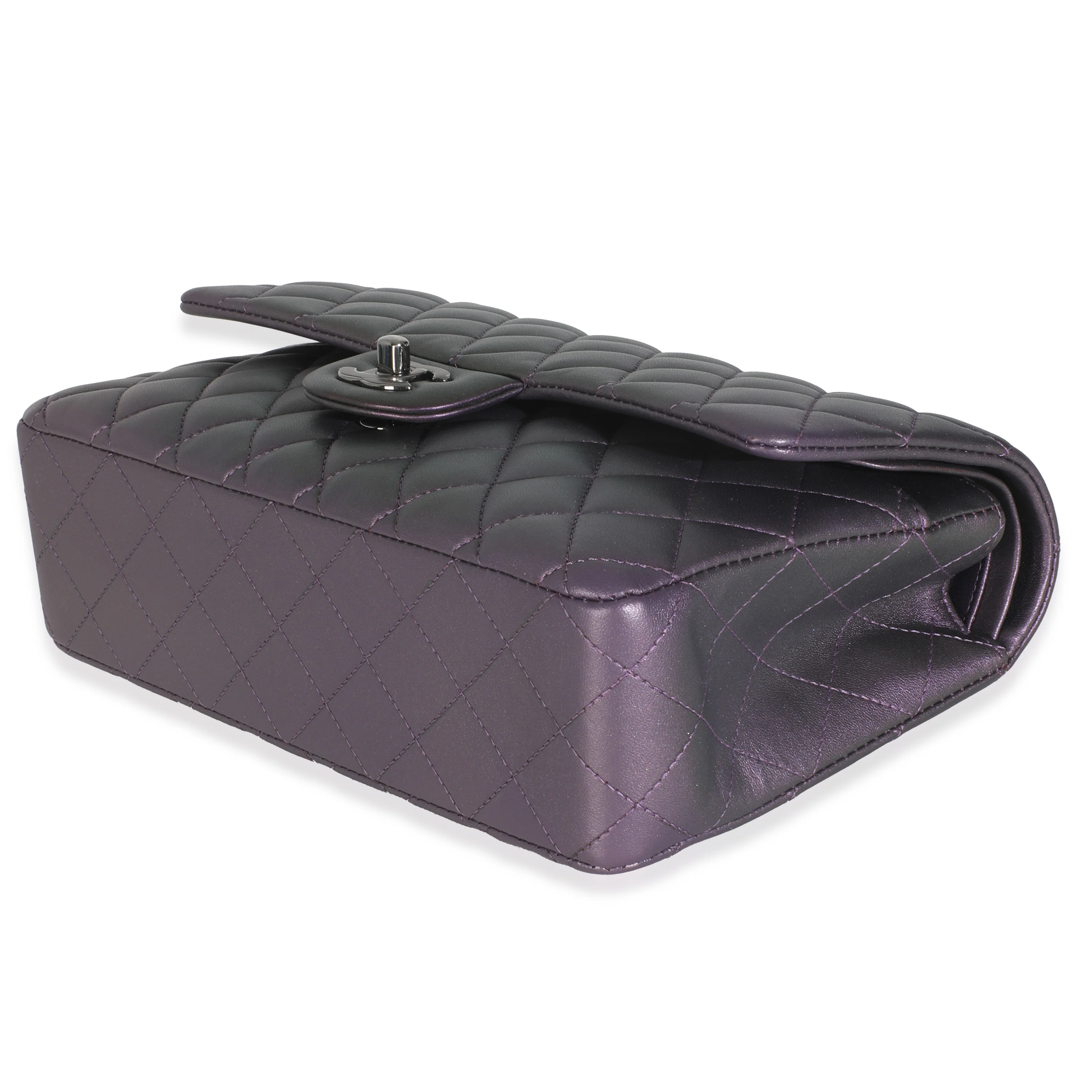 Purple Quilted Iridescent Lambskin Medium Classic Double Flap Bag - Image 7