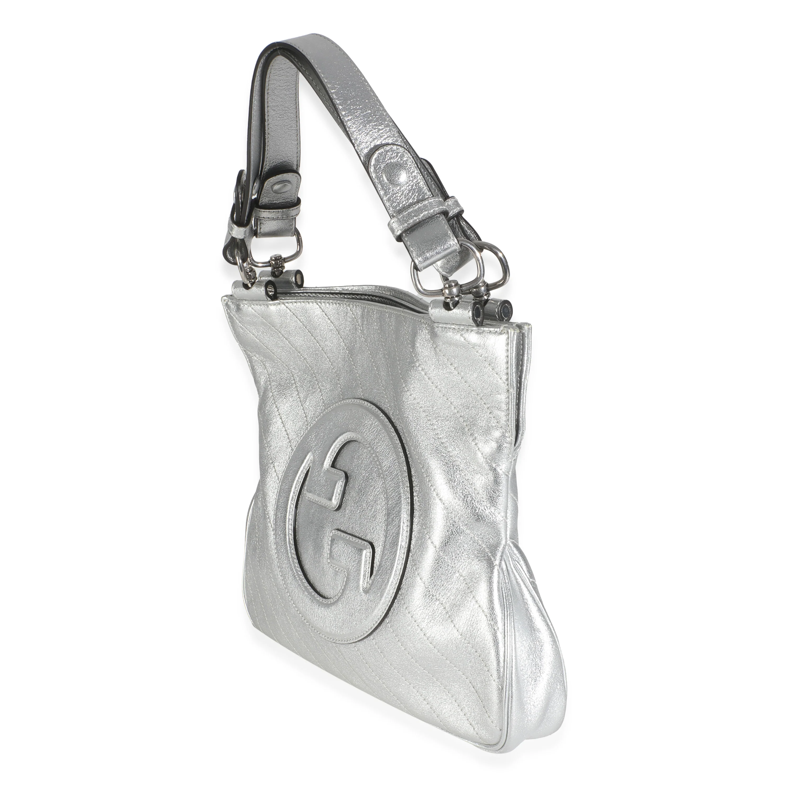 Silver Metallic Sakai Diagonal Stitched Calfskin Small Blondie Tote - Image 2