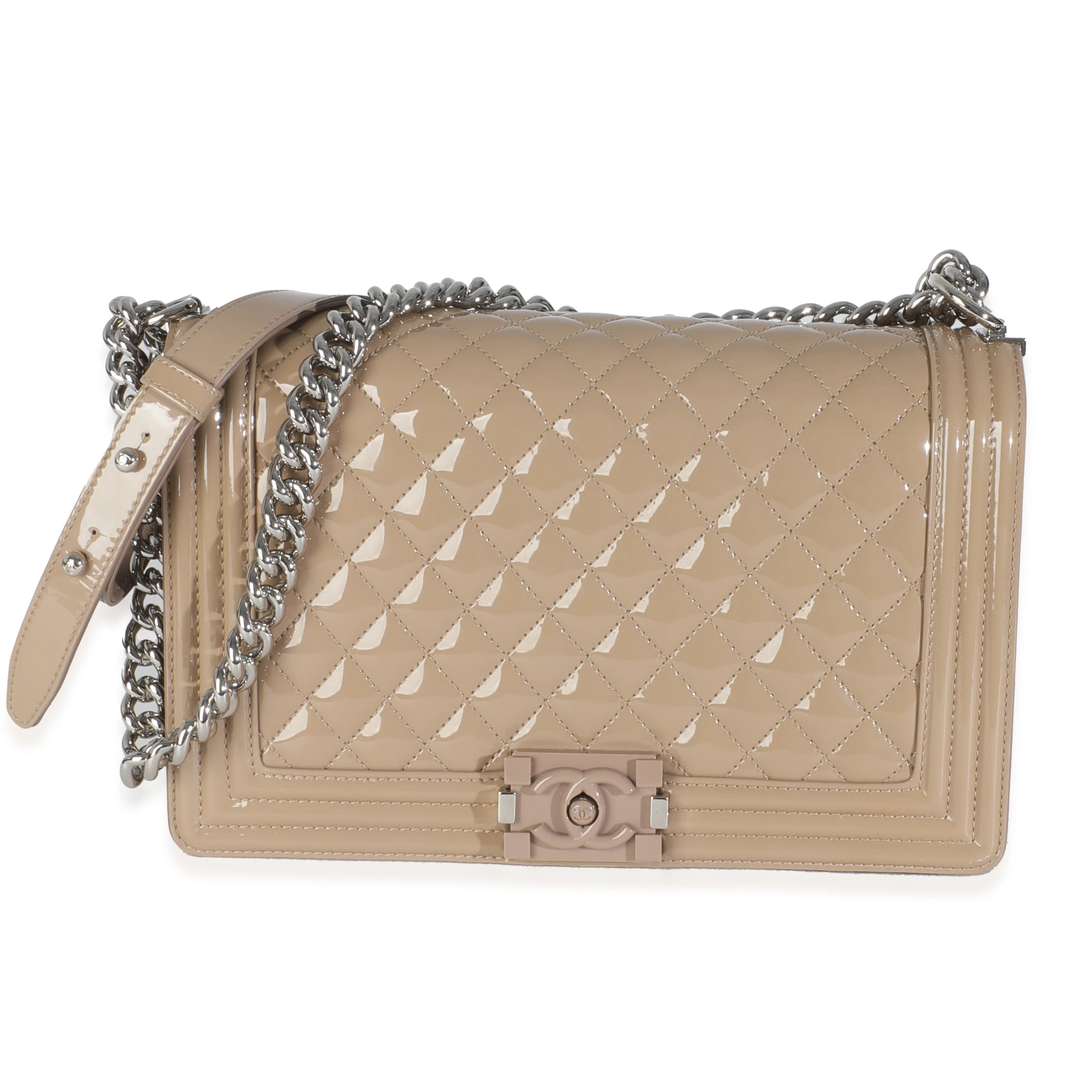 Beige Quilted Patent Plexi New Medium Boy Bag
