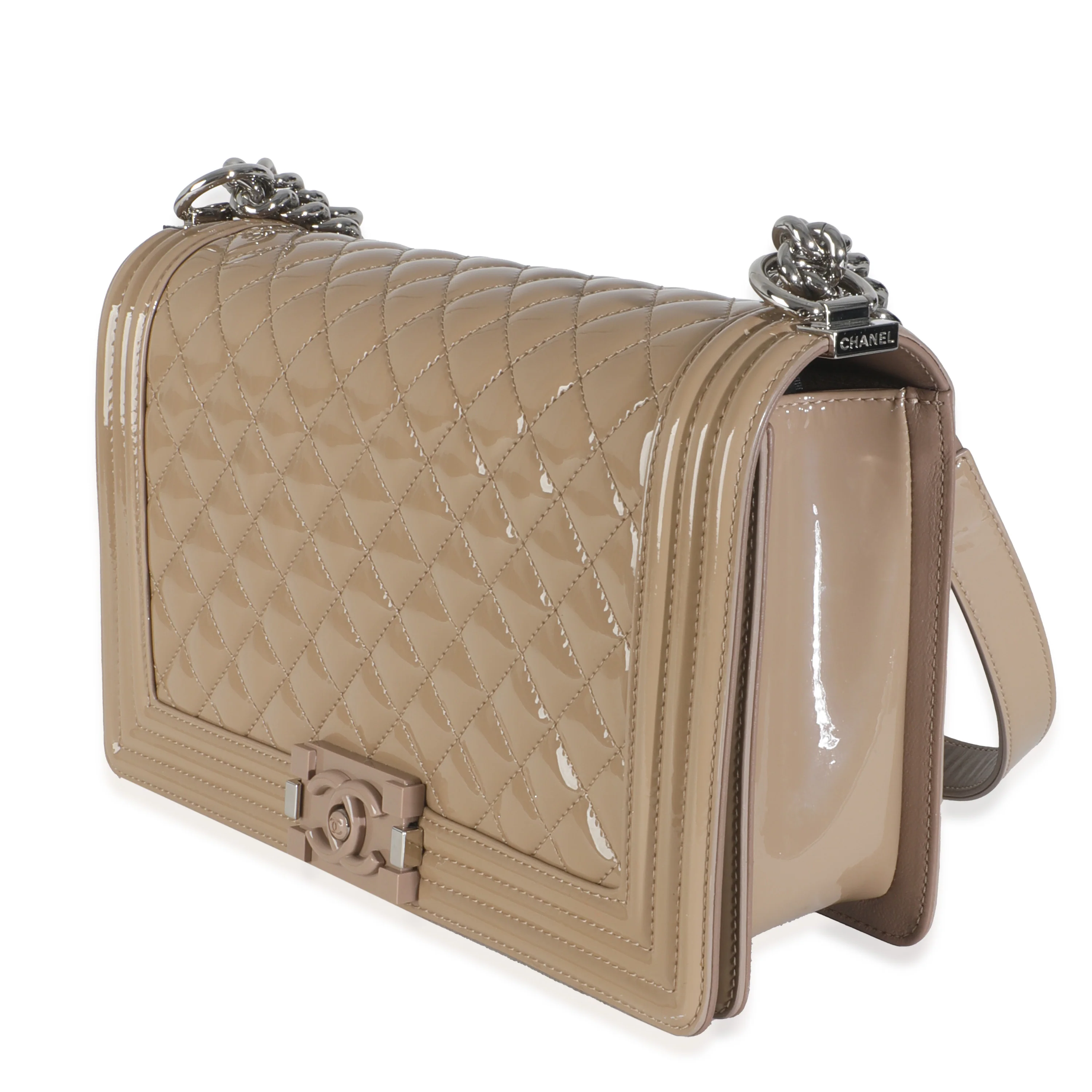 Beige Quilted Patent Plexi New Medium Boy Bag - Image 2
