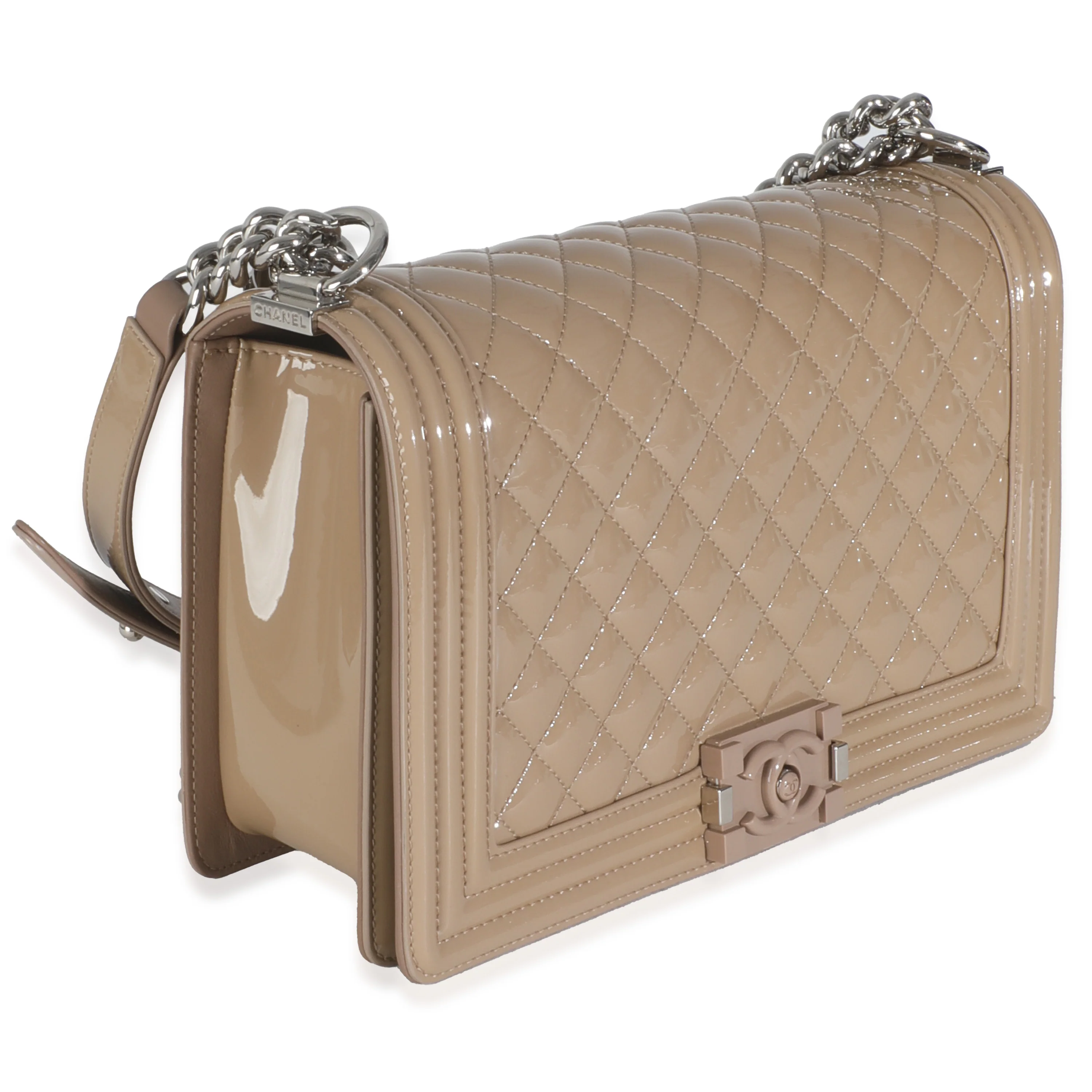 Beige Quilted Patent Plexi New Medium Boy Bag - Image 3