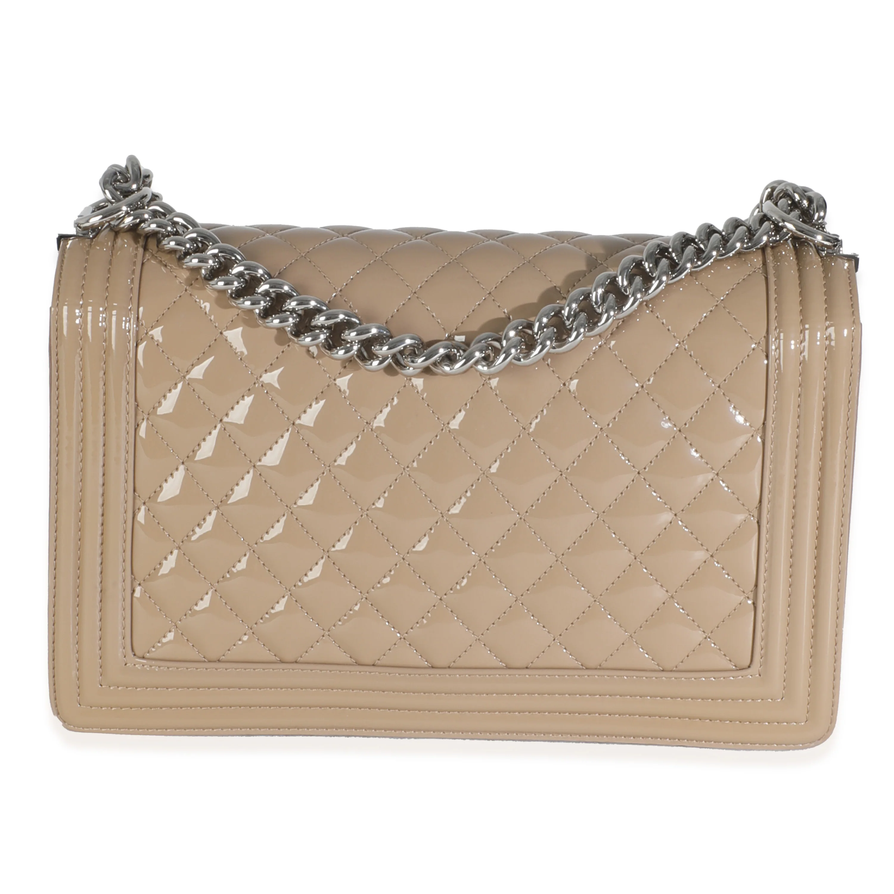 Beige Quilted Patent Plexi New Medium Boy Bag - Image 4