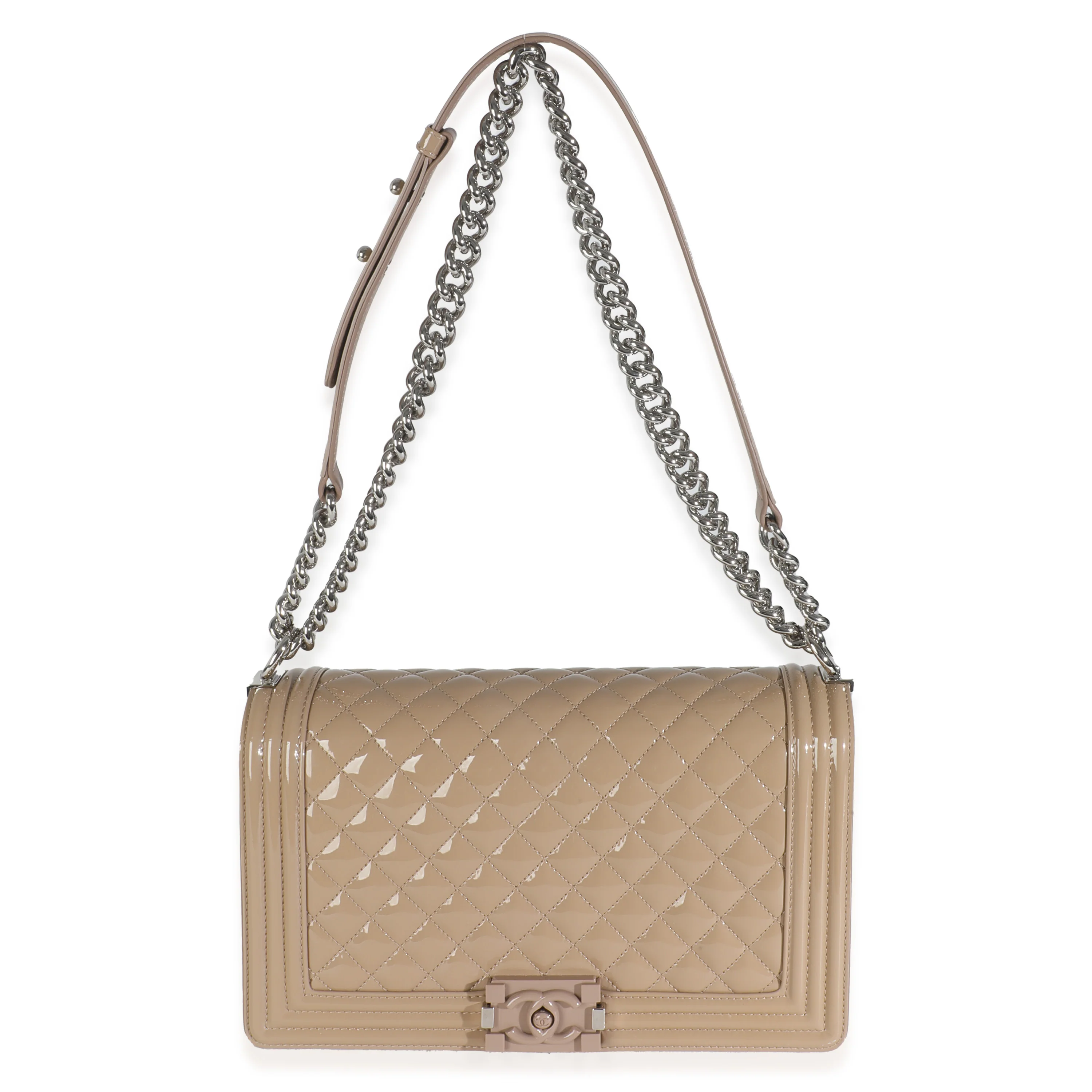 Beige Quilted Patent Plexi New Medium Boy Bag - Image 8