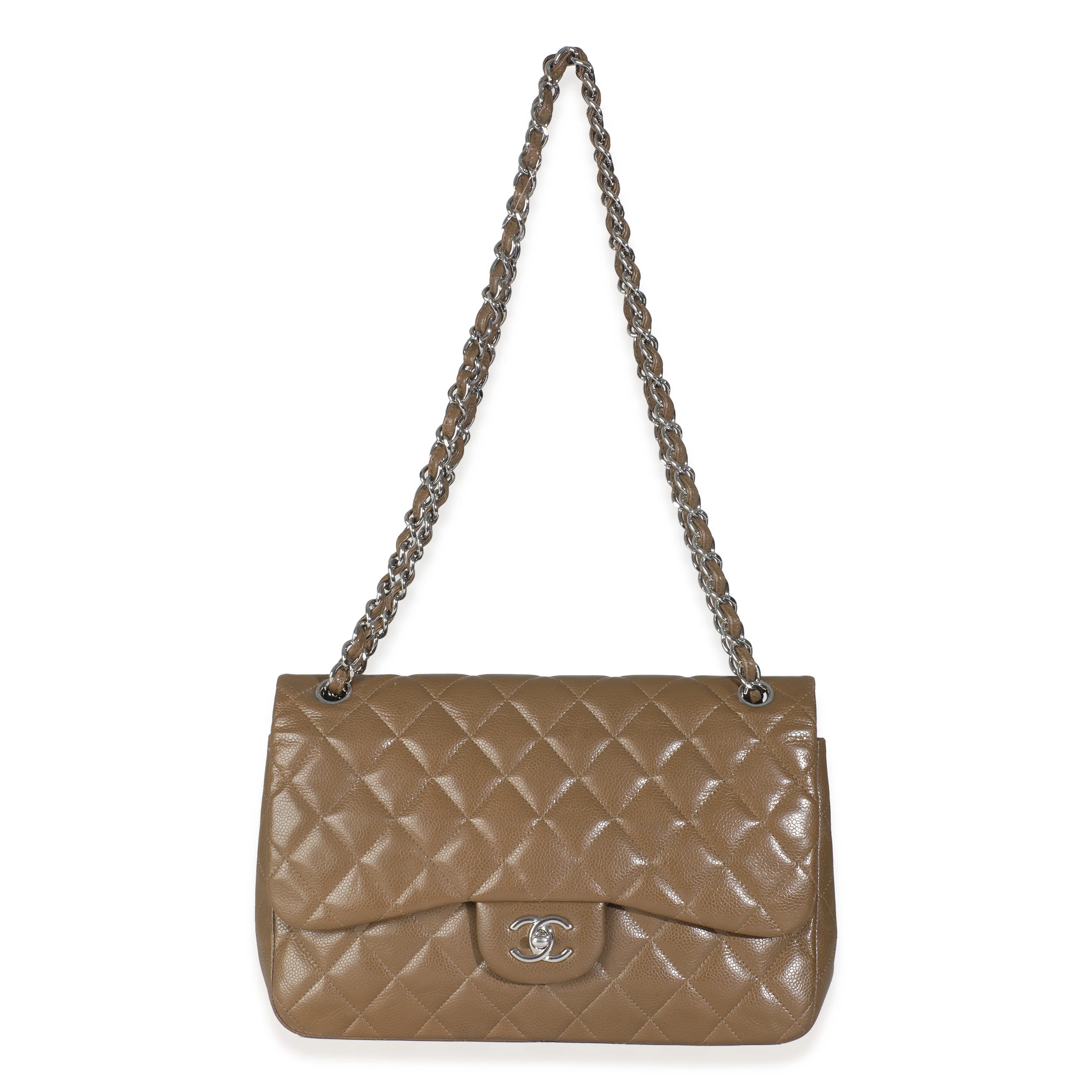 Khaki Quilted Caviar Jumbo Double Flap Handbag - Image 8