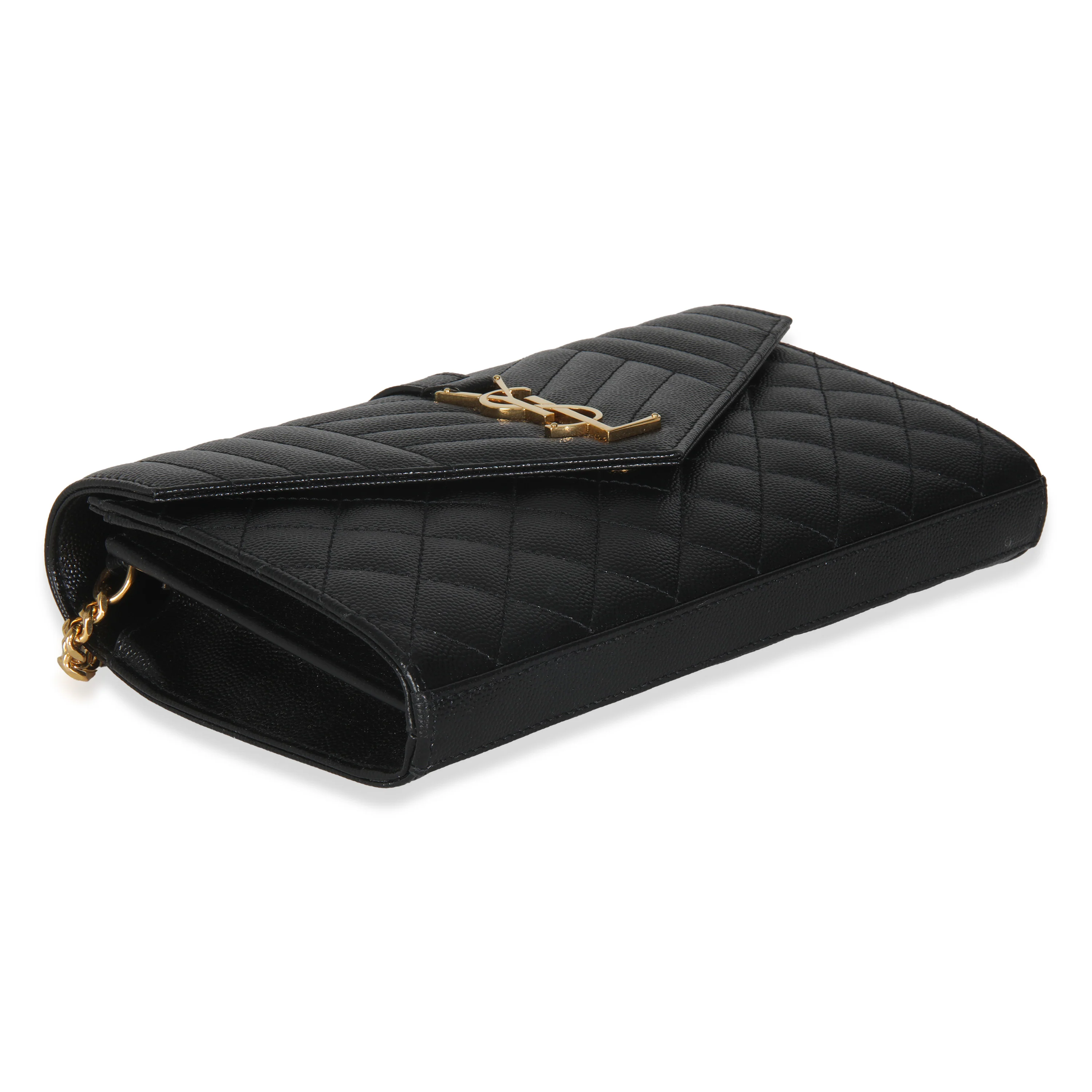 Black Grain De Poudre Matelasse Triquilt Monogram Chain Wallet - Image 6