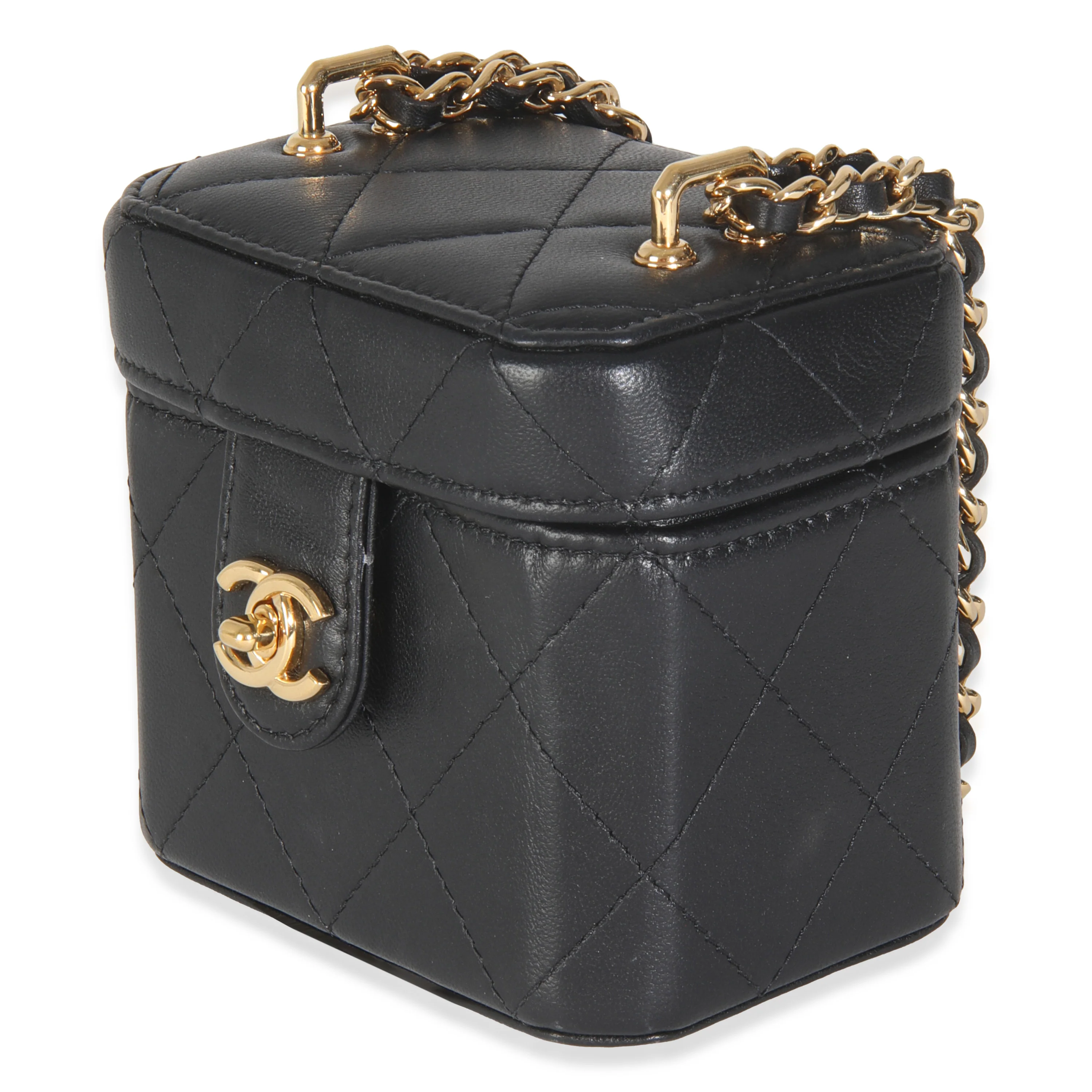 Black Quilted Lambskin Vanity Clutch With Chain - Image 2