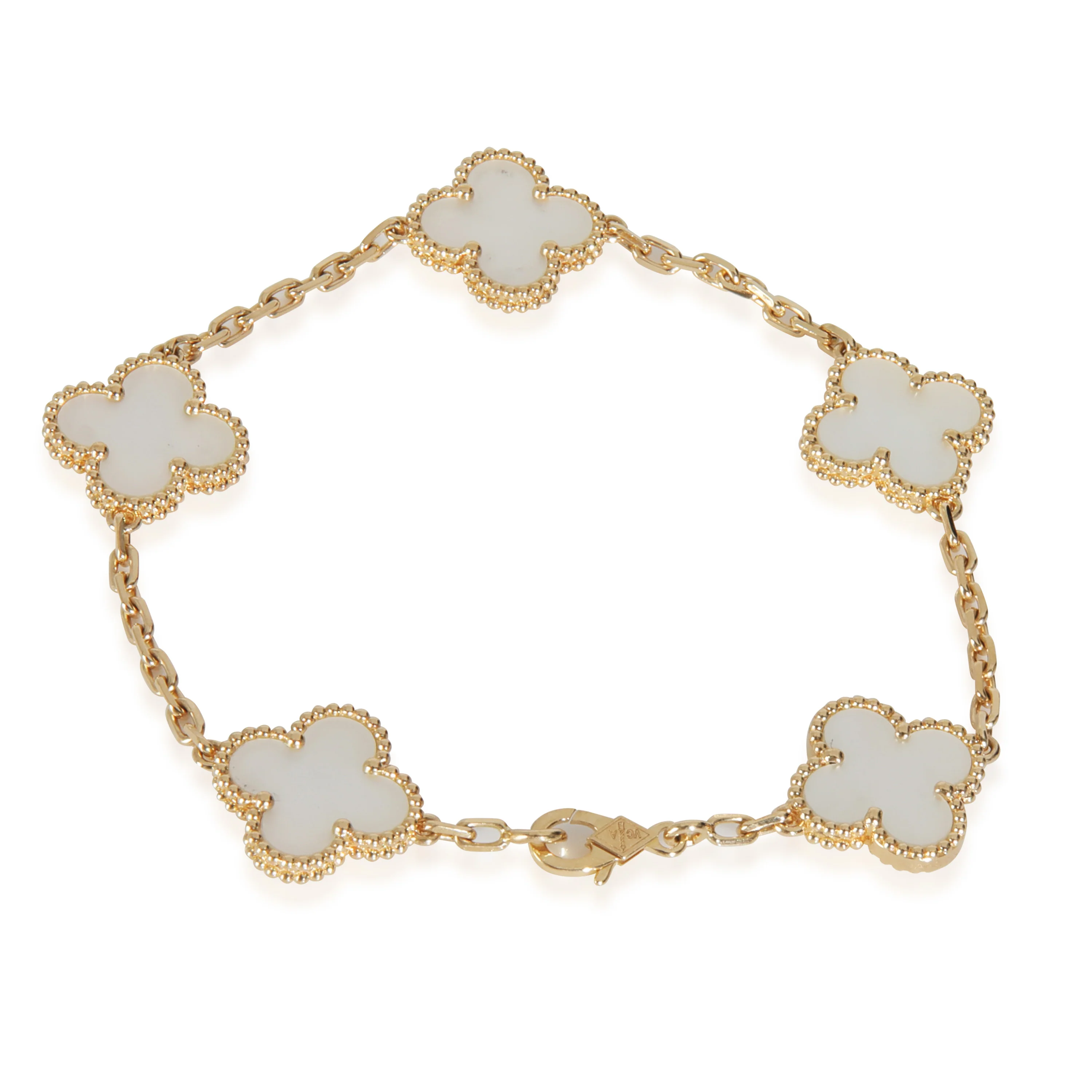 Yellow Gold Mother Of Pearl Vintage Alhambra Bracelet - Image 3