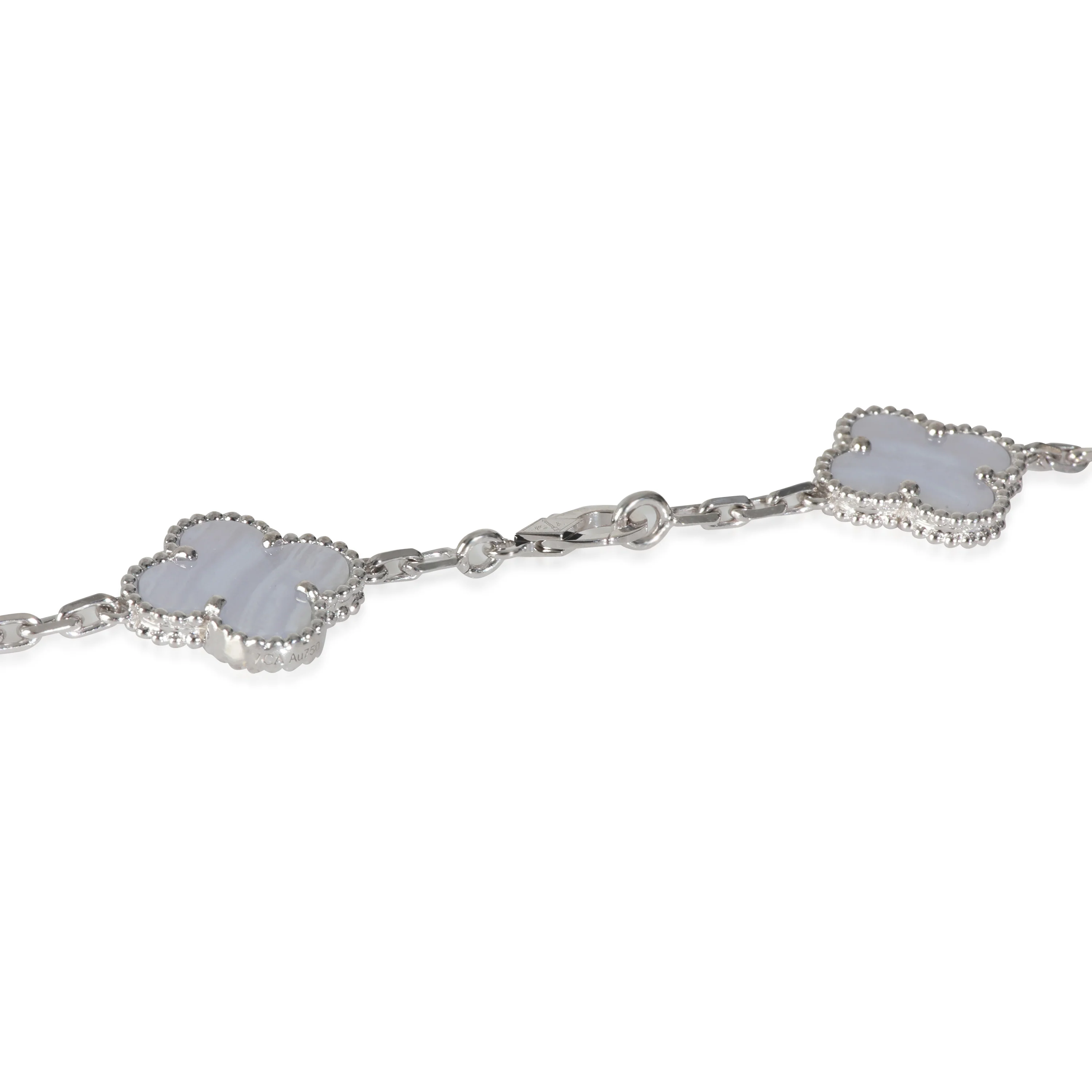 White Gold Chalcedony Vintage Alhambra 10 Station Necklace - Image 4