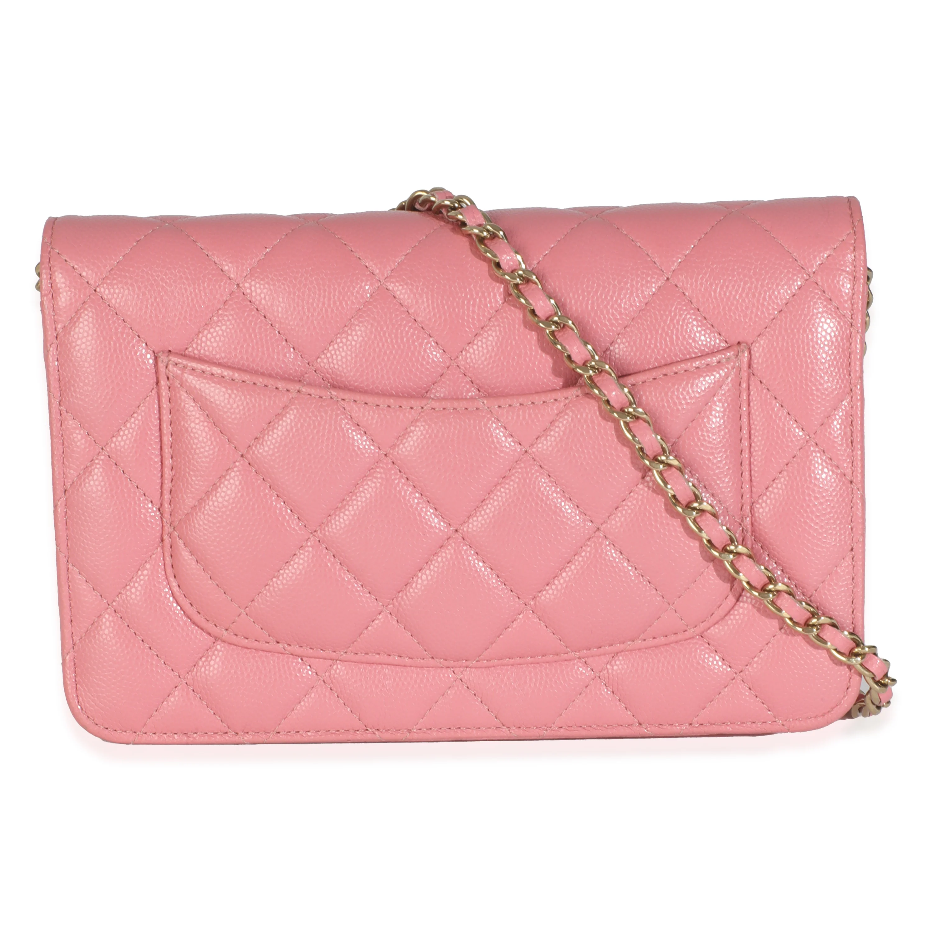 Pink Quilted Caviar Classic Wallet On Chain - Image 4