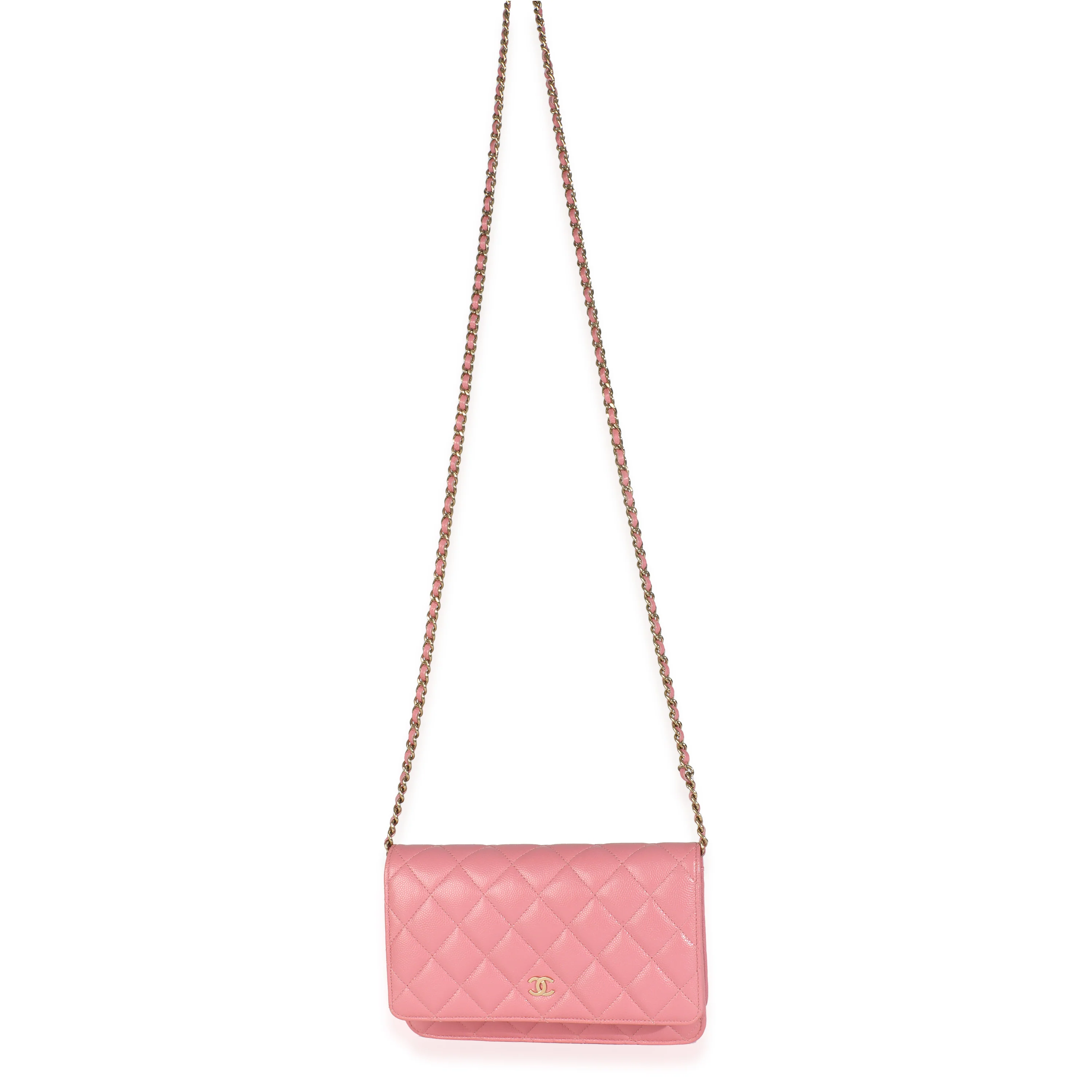 Pink Quilted Caviar Classic Wallet On Chain - Image 8