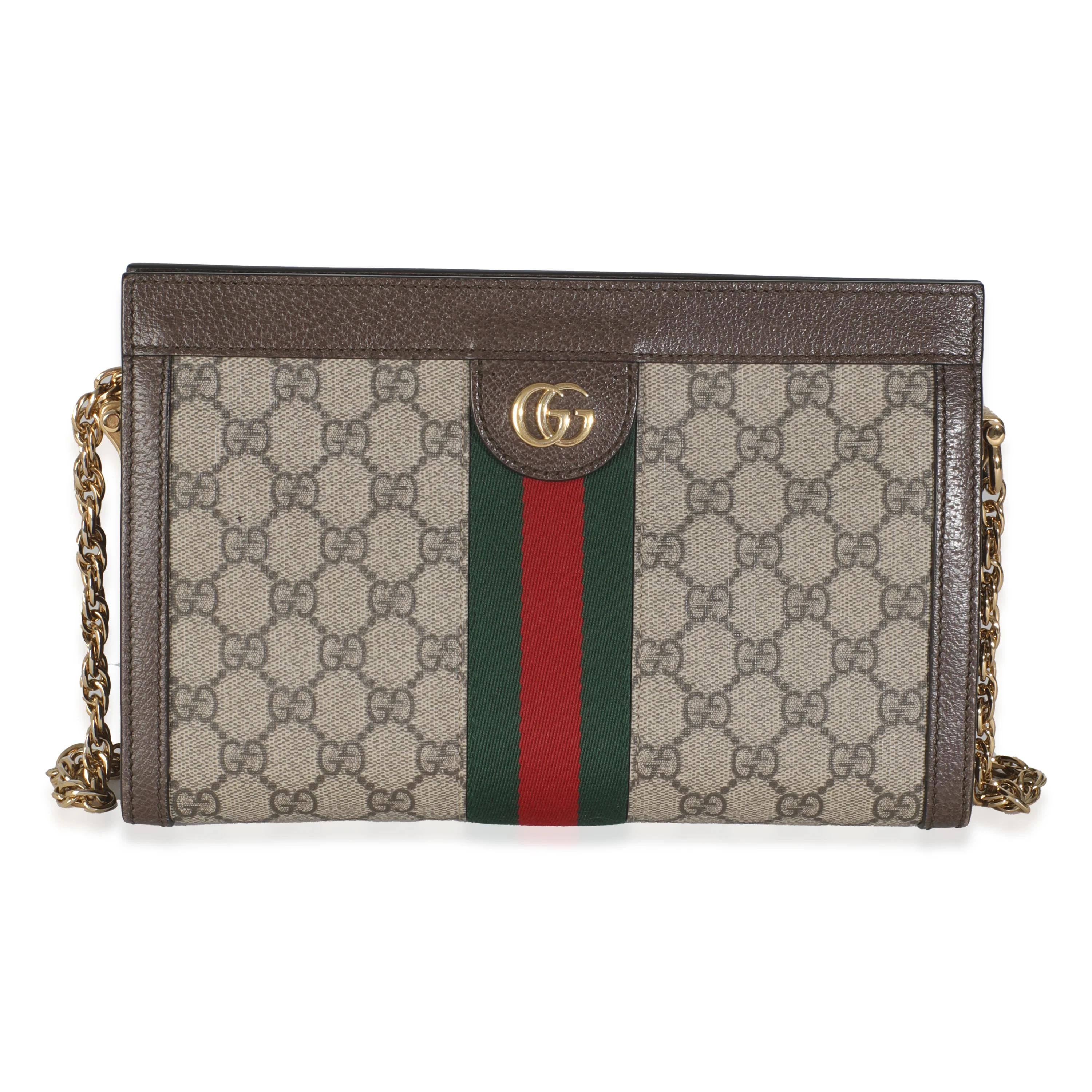 Beige GG Supreme Monogram Web Small Ophidia Chain Shoulder Bag - Image 3