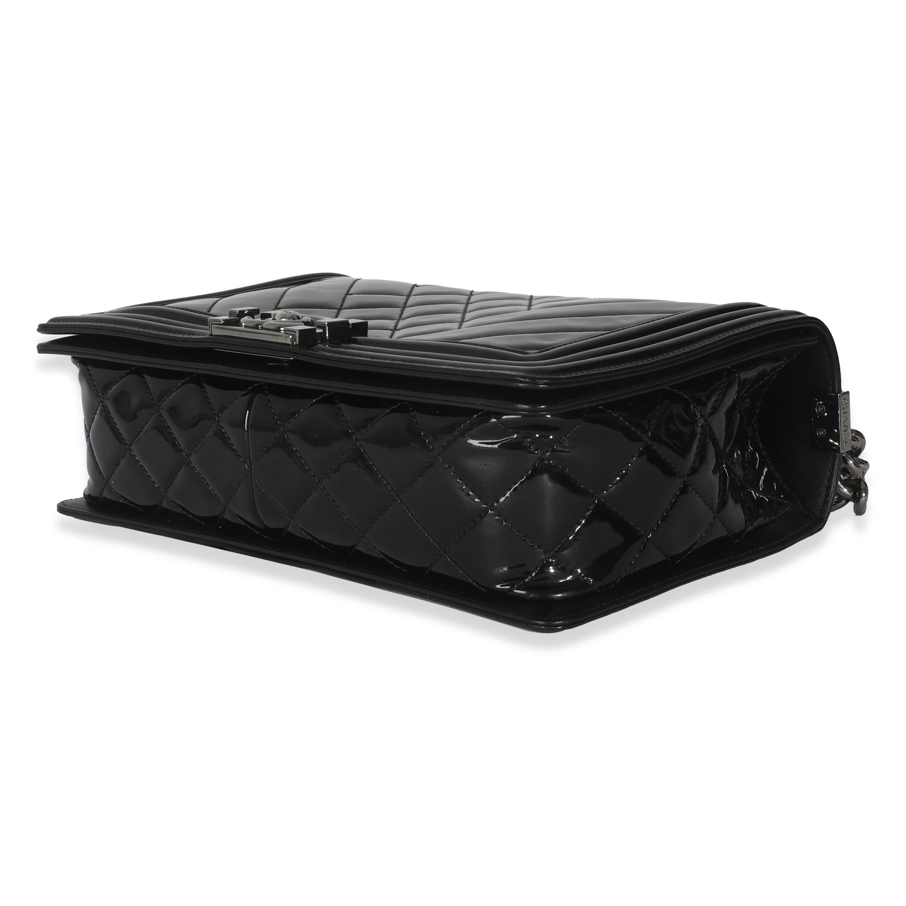 Black Patent Chevron Old Medium Boy Bag - Image 7