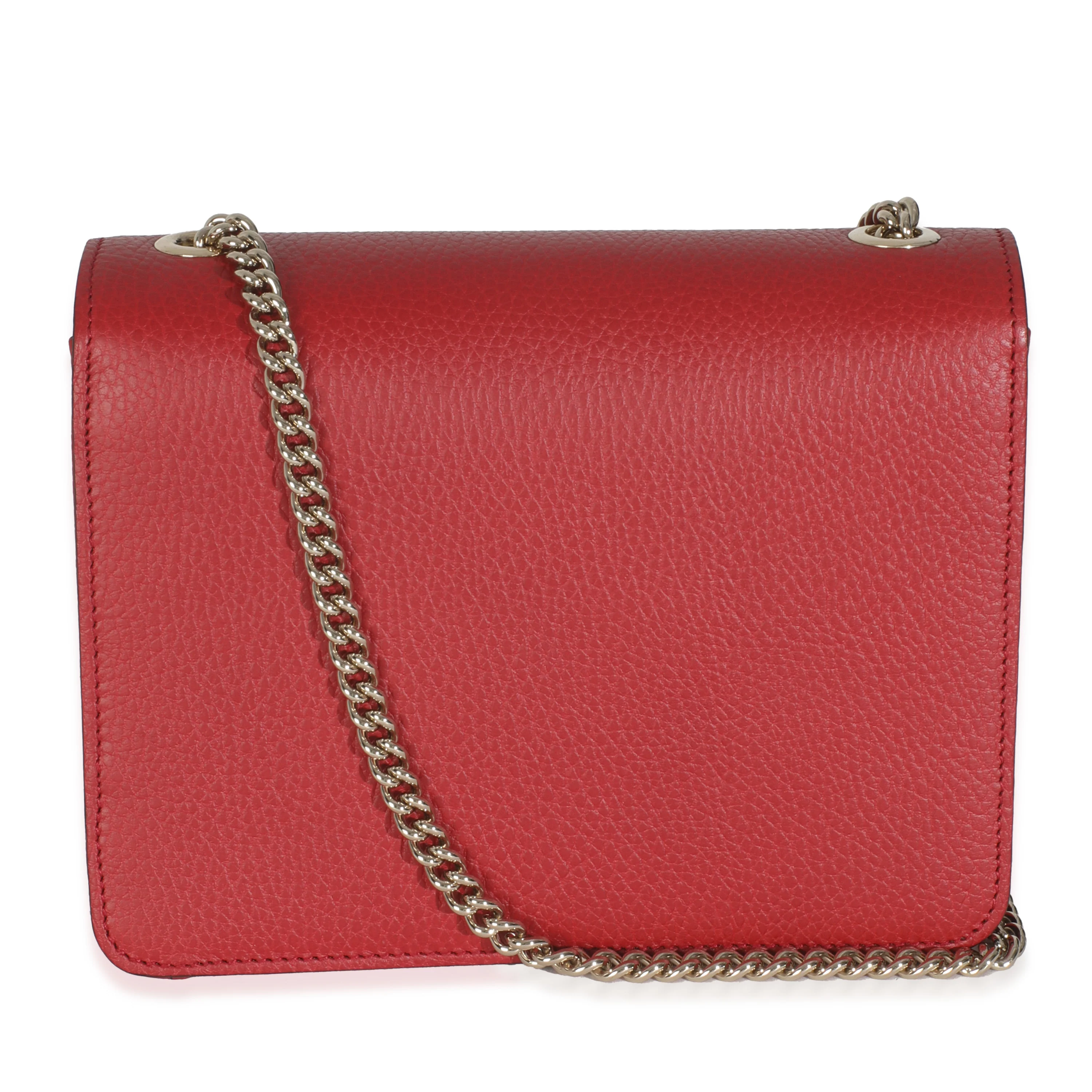 Red Dollar Calfskin Small Interlocking Chain Bag - Image 4