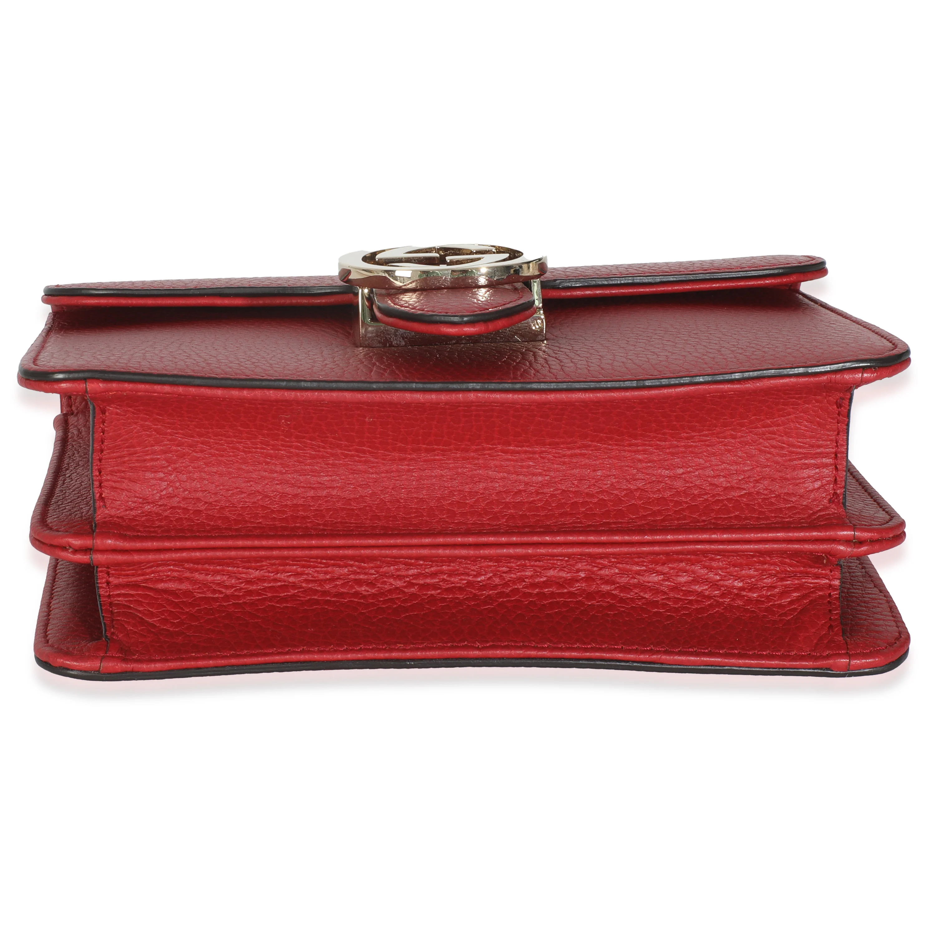 Red Dollar Calfskin Small Interlocking Chain Bag - Image 5